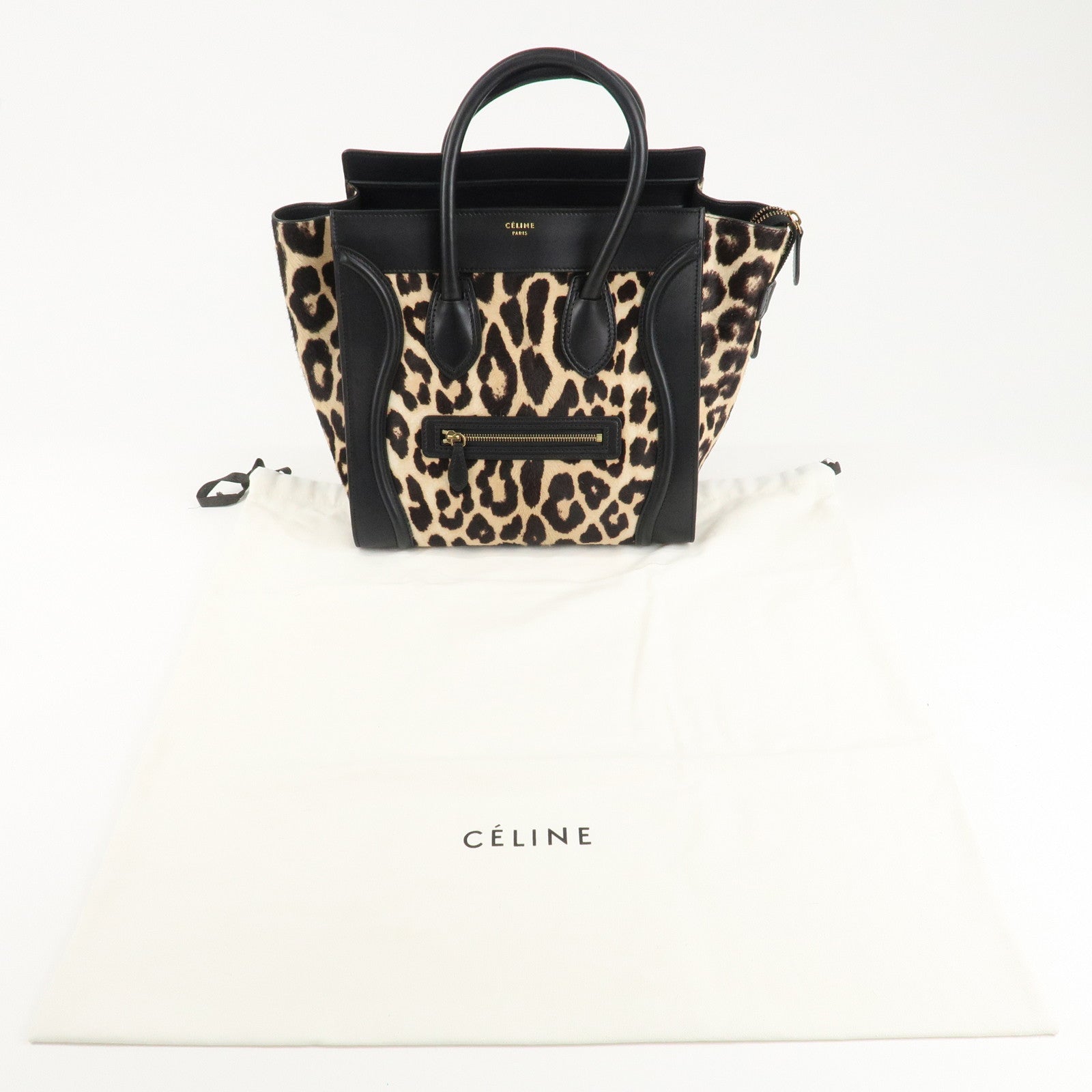 CELINE Mini Shopper Unborn Calf Leather Luggage Leopard 165213 Used