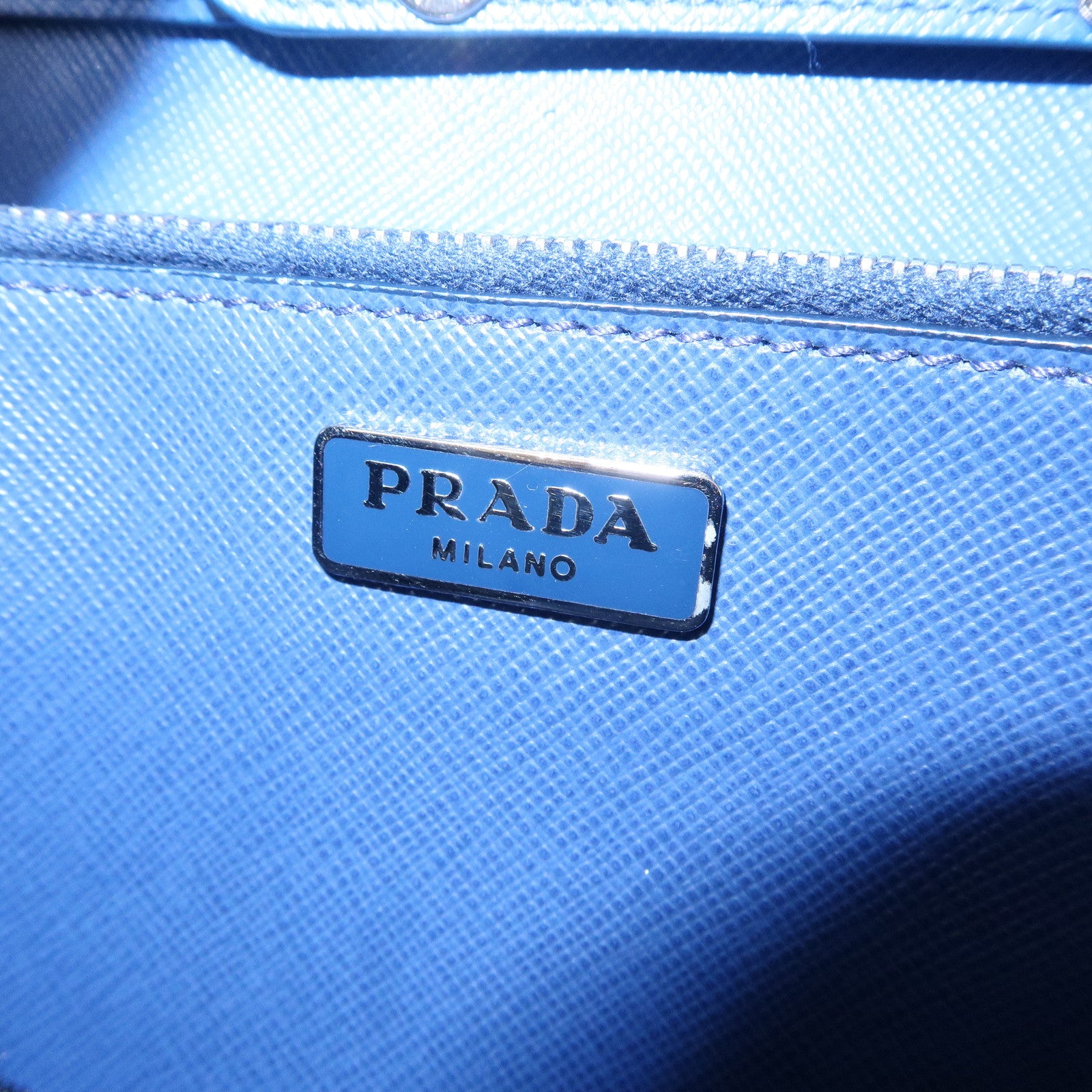 PRADA Leather Shoulder Bag Blue Navy