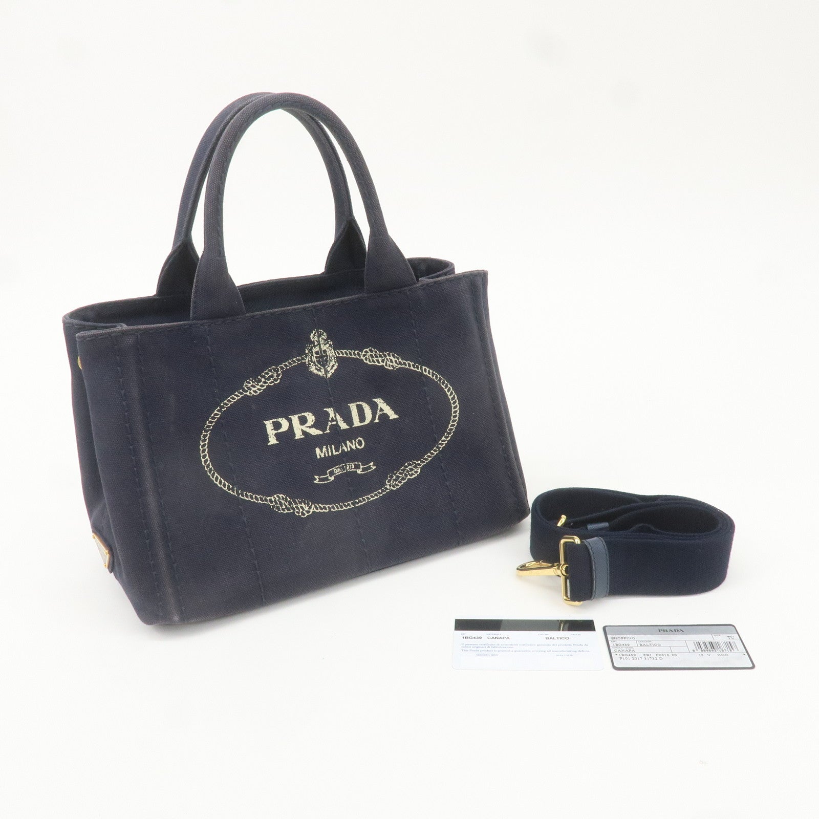 PRADA Canapa Mini Canvas 2Way Bag Shoulder Bag Navy 1BG439