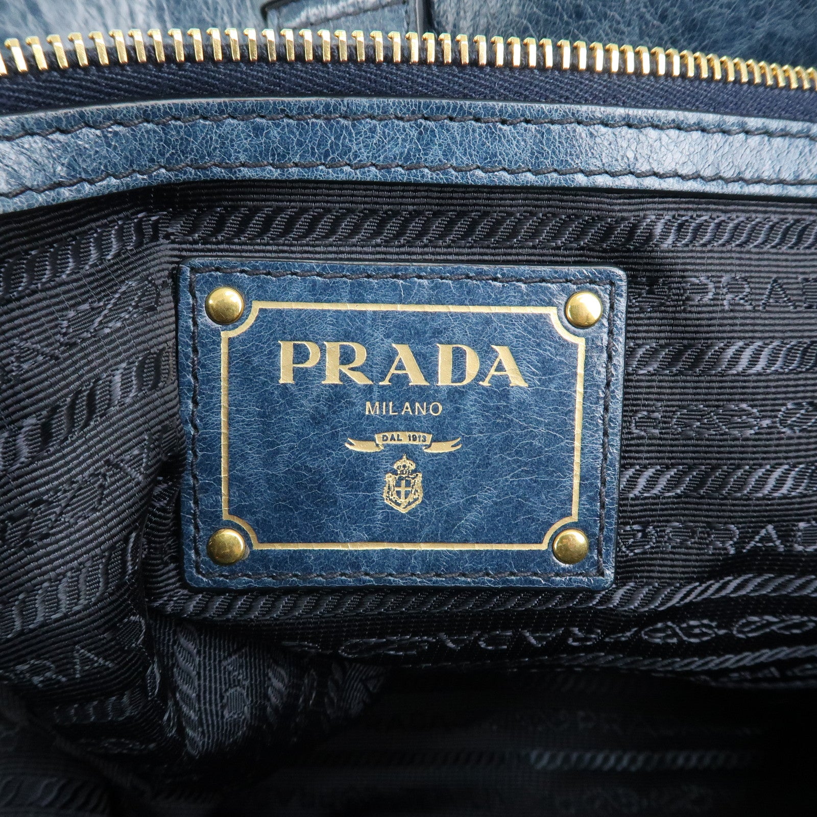 PRADA Leather 2Way Bag Hand Bag Shoulder Bag Blue BN2325 Used