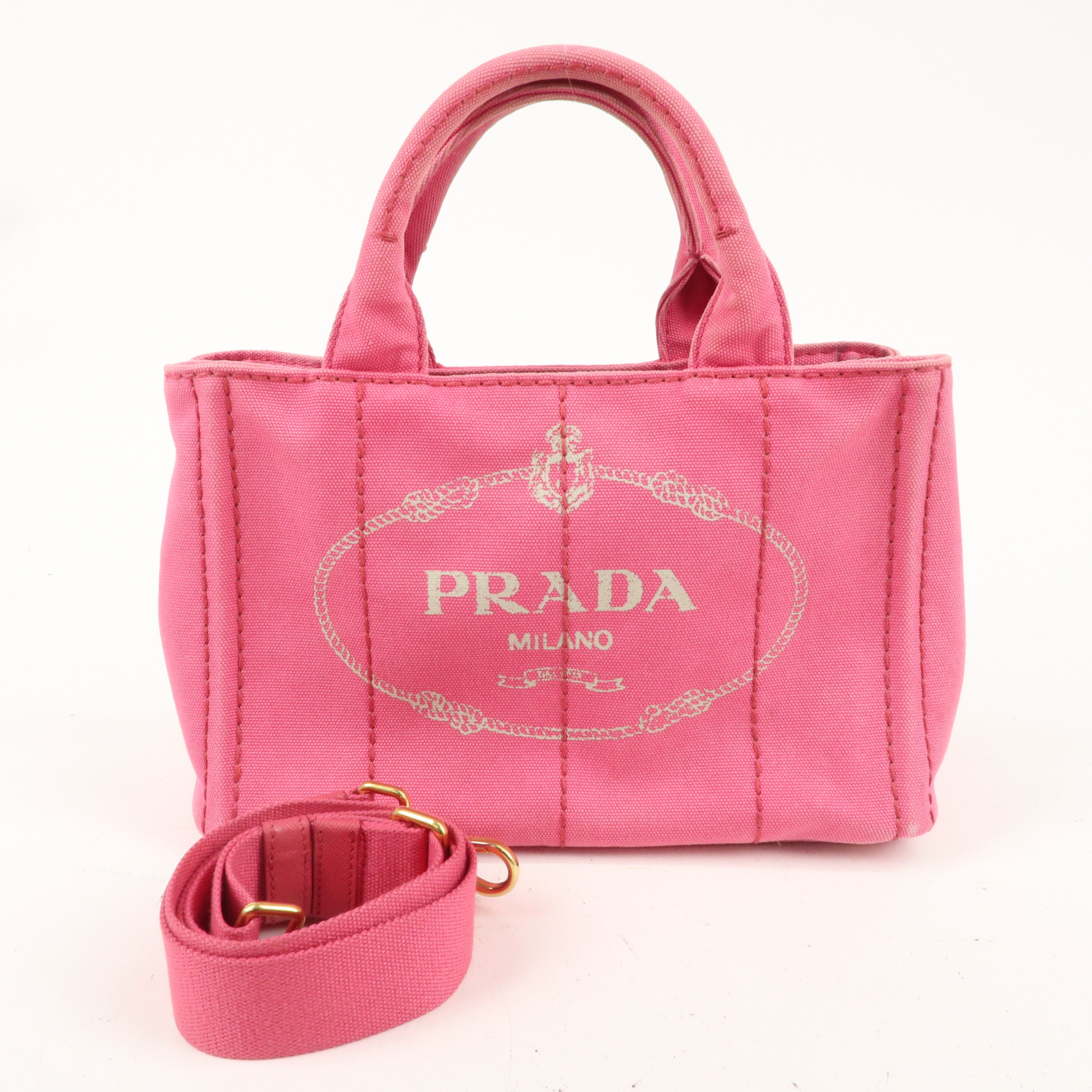 PRADA Canapa Mini Canvas 2Way Bag Hand Shoulder Bag Pink