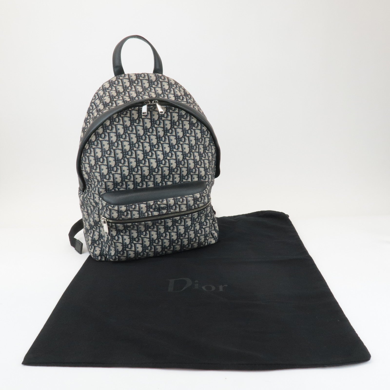 Christian Dior Oblique Jacquard Leather Rider Backpack Black Used