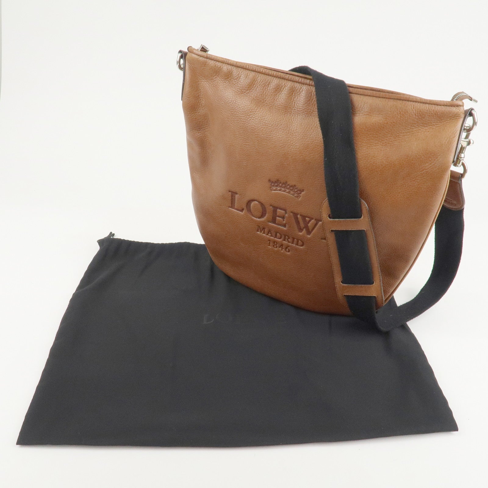 LOEWE Leather Shoulder Bag Cross Body Bag Brown Black Silver HDW