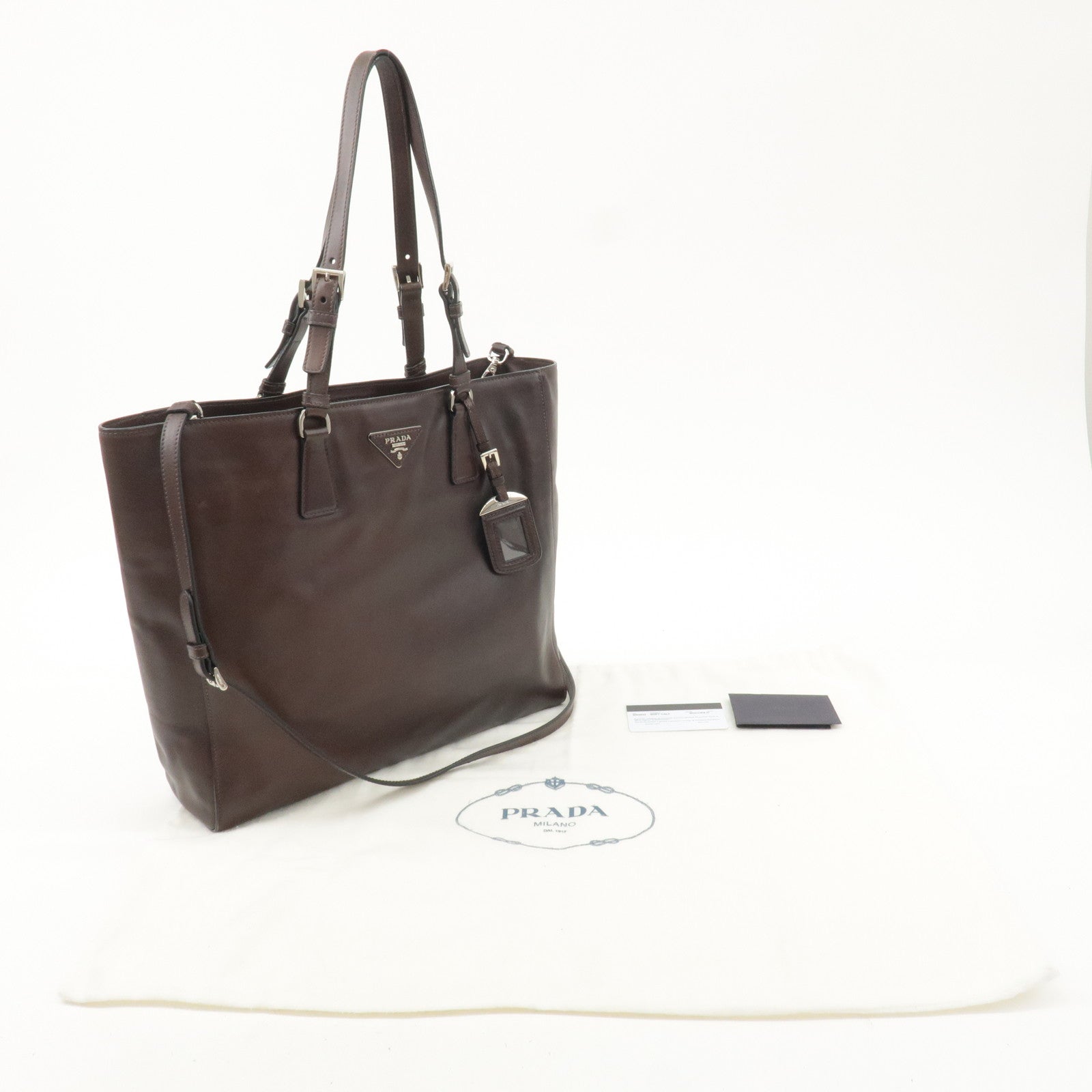 PRADA Logo Leather 2Way Tote Bag Shoulder Bag Brown BR5033