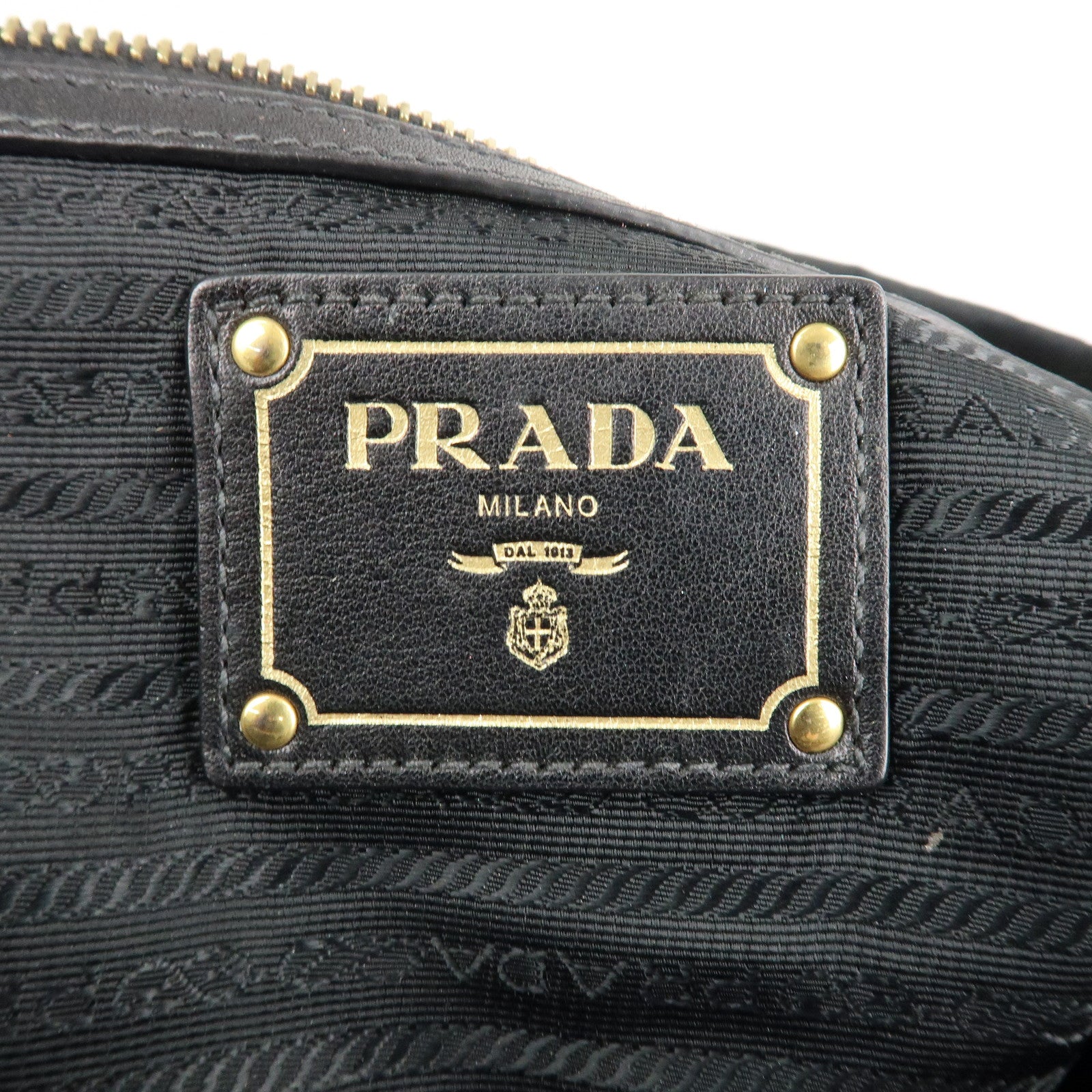 PRADA Logo Nylon Leather 2Way Shoulder Bag Black Gold HDW BN1903 Used