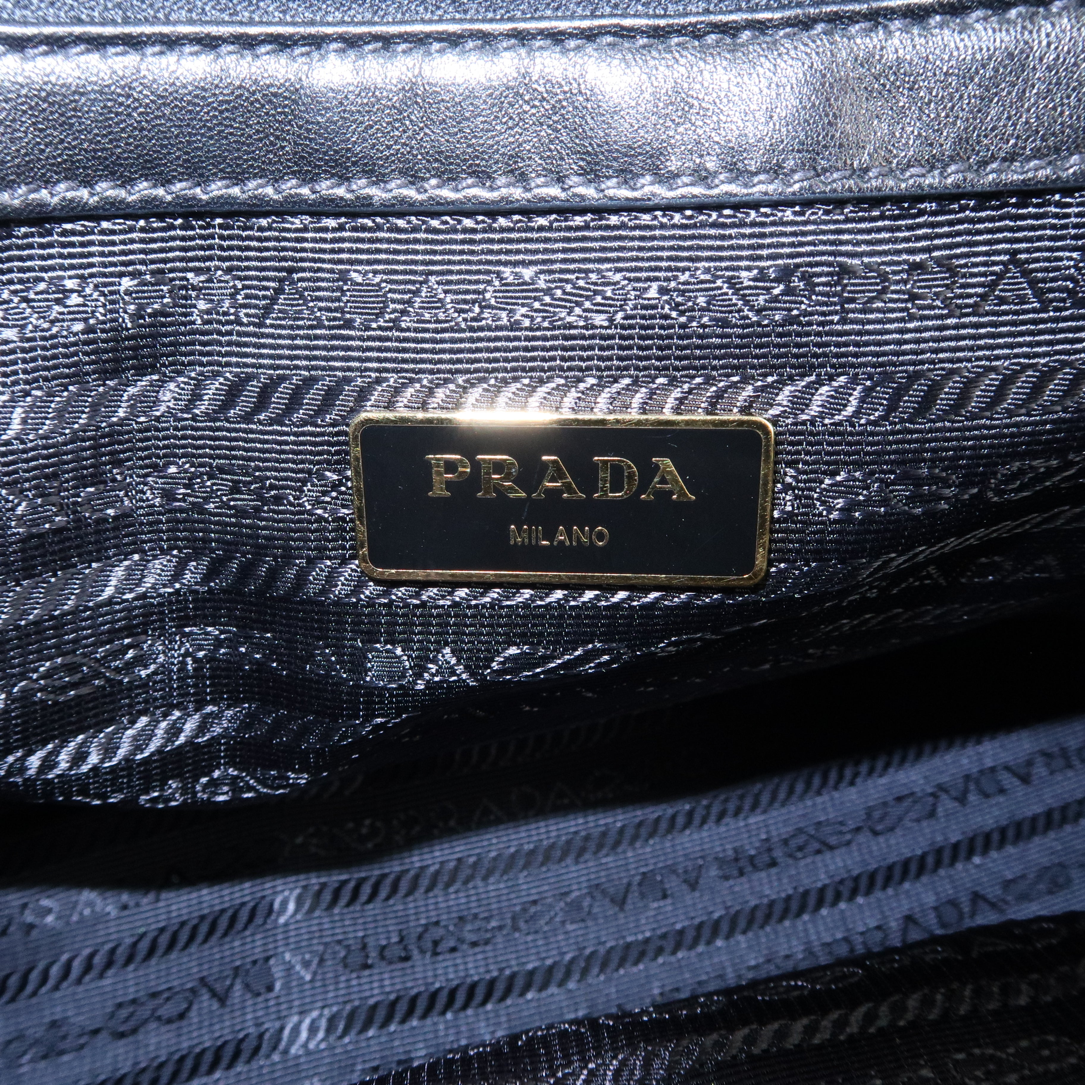 PRADA Nylon Leather Ribbon Logo 2Way Bag Hand Bag Black 1BG068