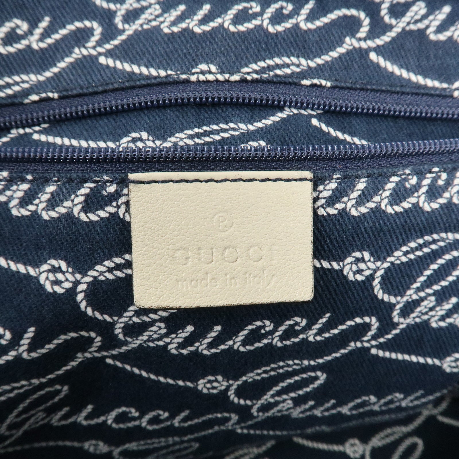 GUCCI Canvas Leather Boston Bag Hand Bag Navy Ivory 169973 Used