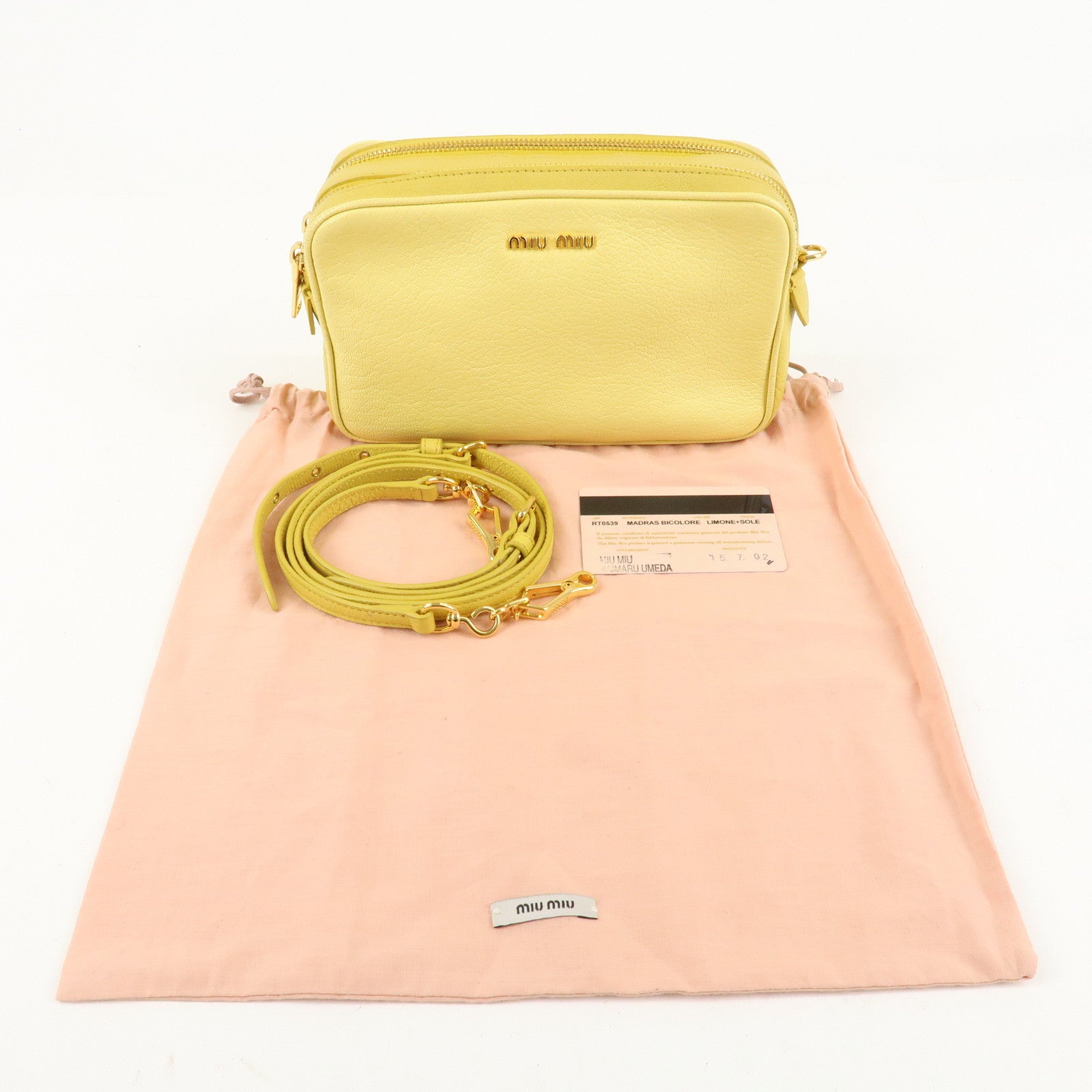 MIU MIU Leather MADRAS BICOLORE Shoulder Bag Yellow RT0539