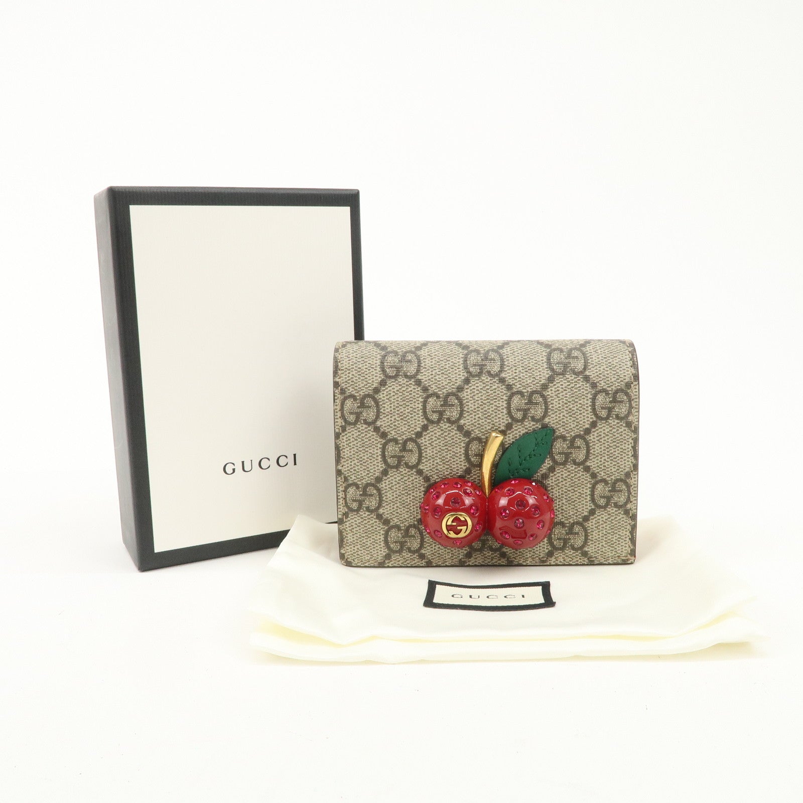 GUCCI Cherry Interlocking G GG Supreme Compact Wallet 476050