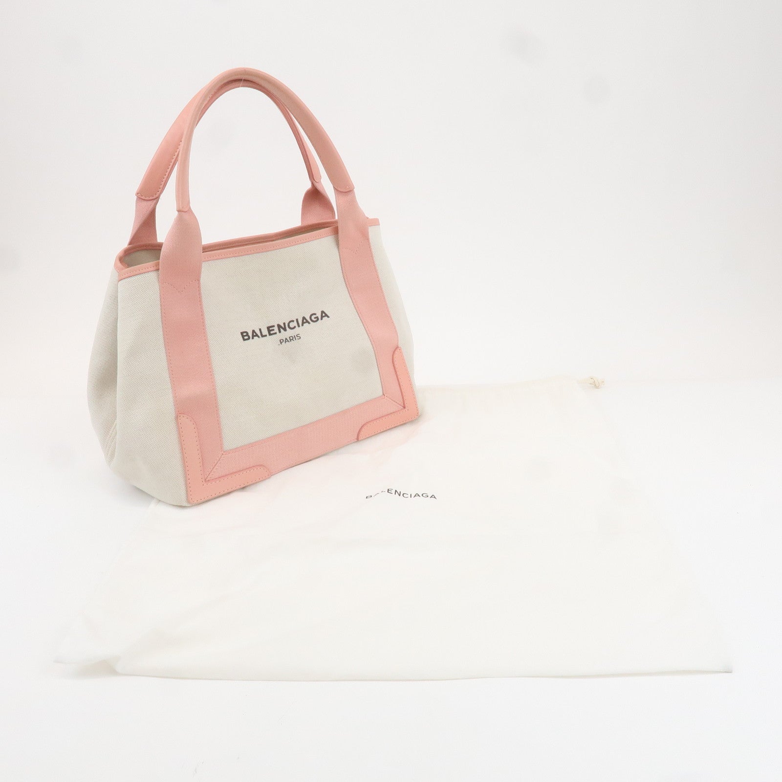 BALENCIAGA Cabas S Canvas Leather Tote Bag Beige Pink 339933