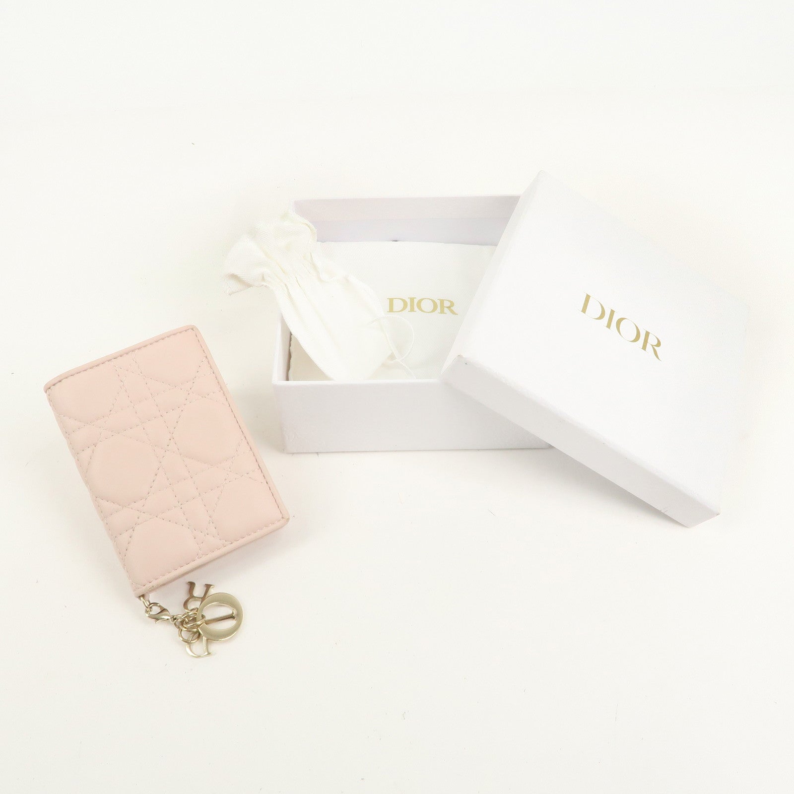 Christian Dior Cannage Lamb Leather Bi-fold Card Case Rose Poudre