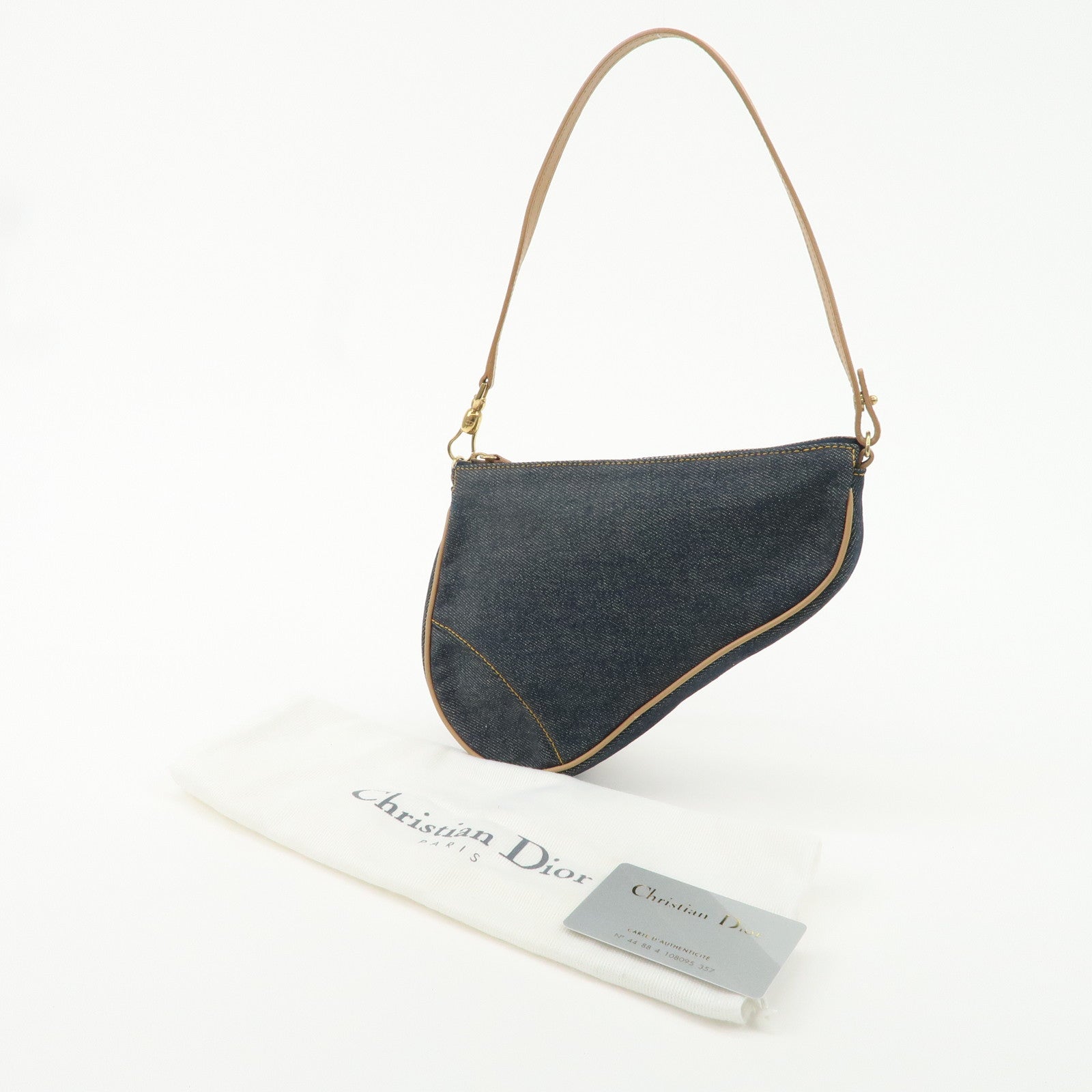 Christian Dior Denim Leather Saddle Pouch SHoulder Bag Blue Beige