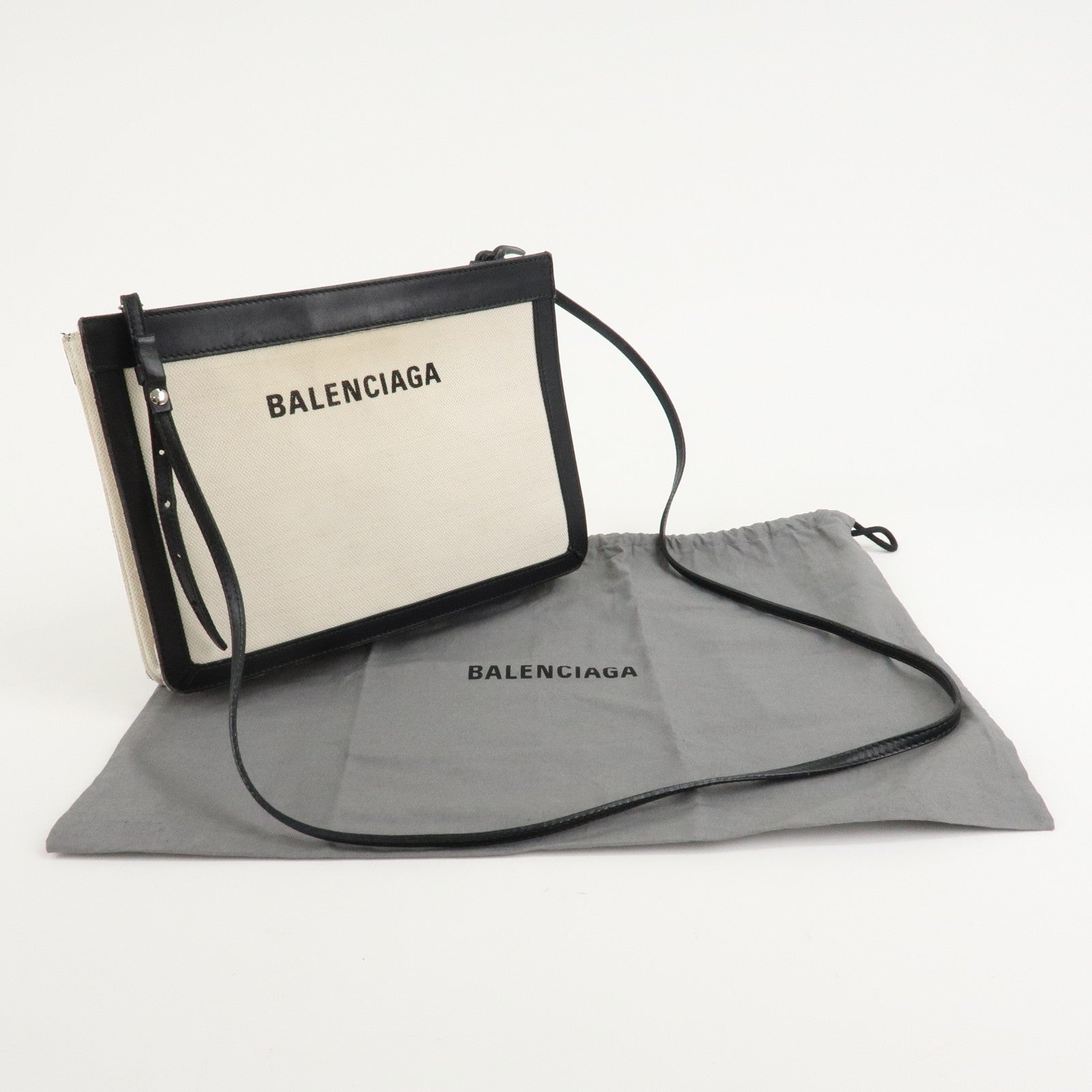 BALENCIAGA Pochette Canvas Leather Shoulder Bag white 339937