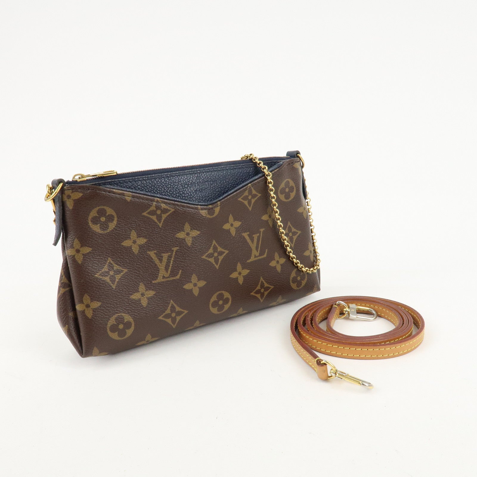 Louis Vuitton Monogram Pallas Clutch Bag Hand Bag Shoulder Strap