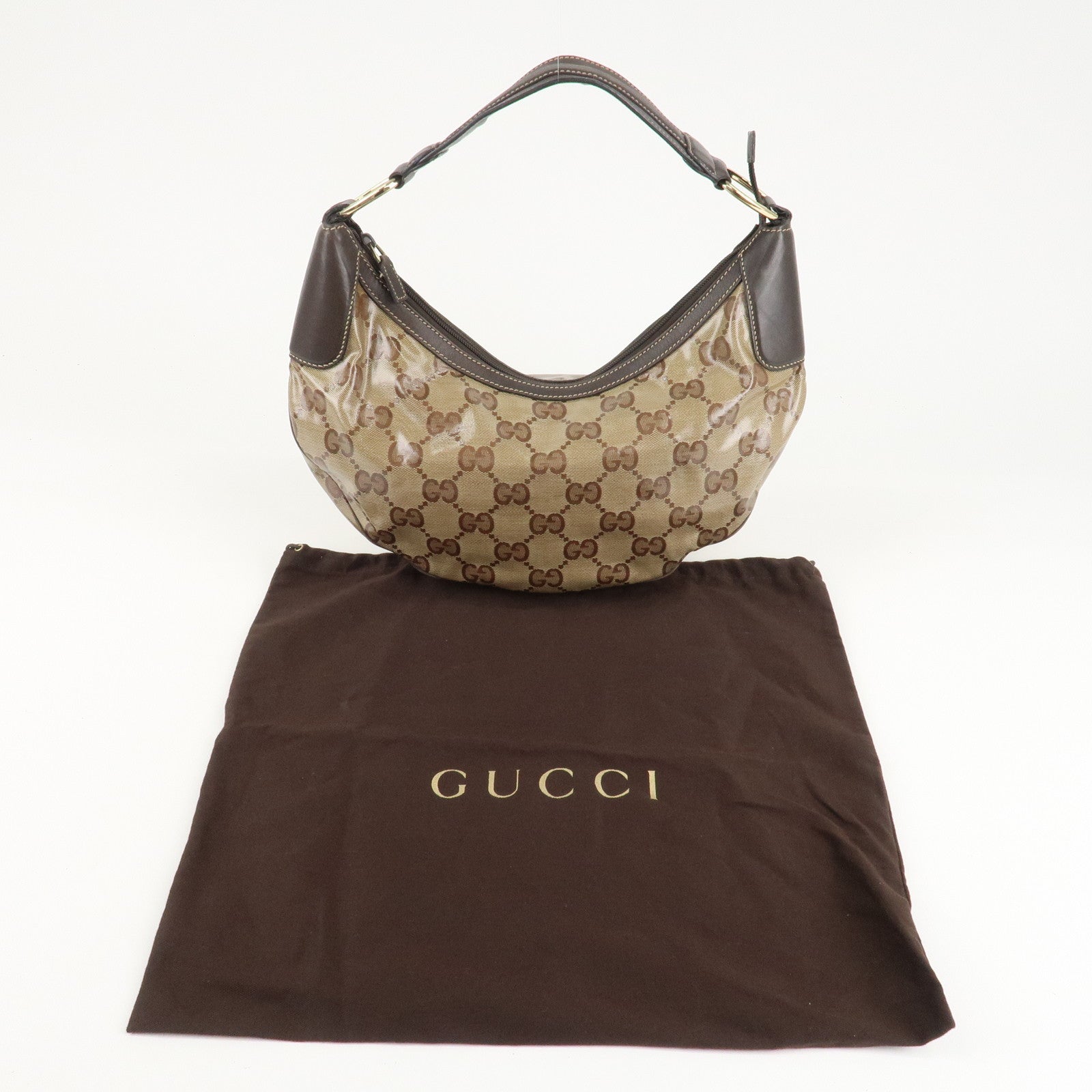 GUCCI GG Crystal Leather Shoulder Bag Hand Bag Brown 257297