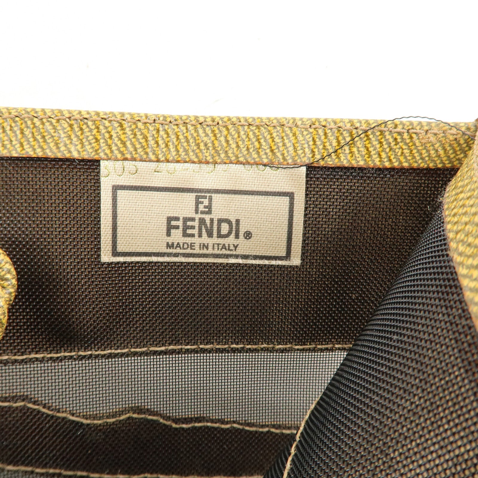 FENDI PVC Mesh Leather Shoulder Bag Brown Black Yellow