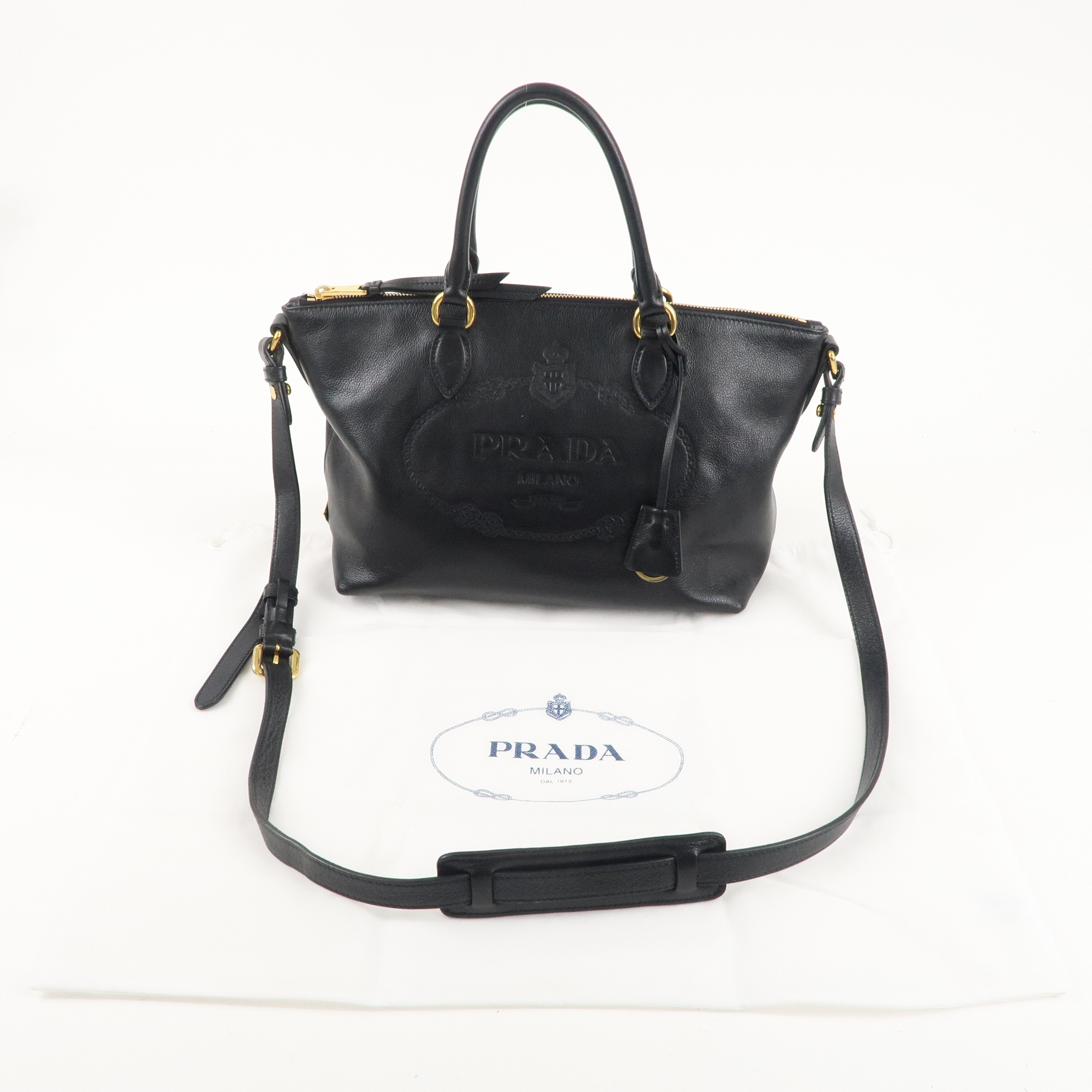 PRADA Leather 2Way Bag Hand Bag Shoulder Bag Black 1BA104