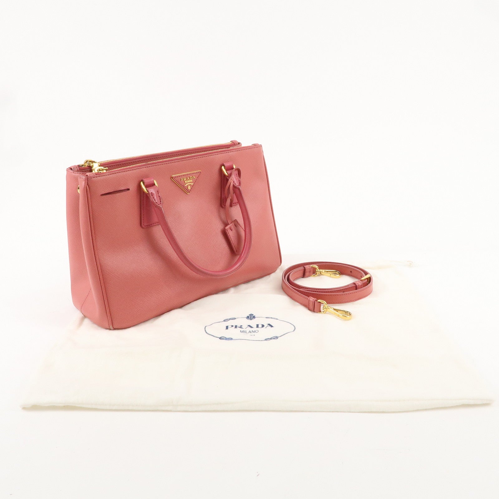 PRADA Logo Saffiano Leather 2WAY Bag Hand Bag Shoulder Bag Pink