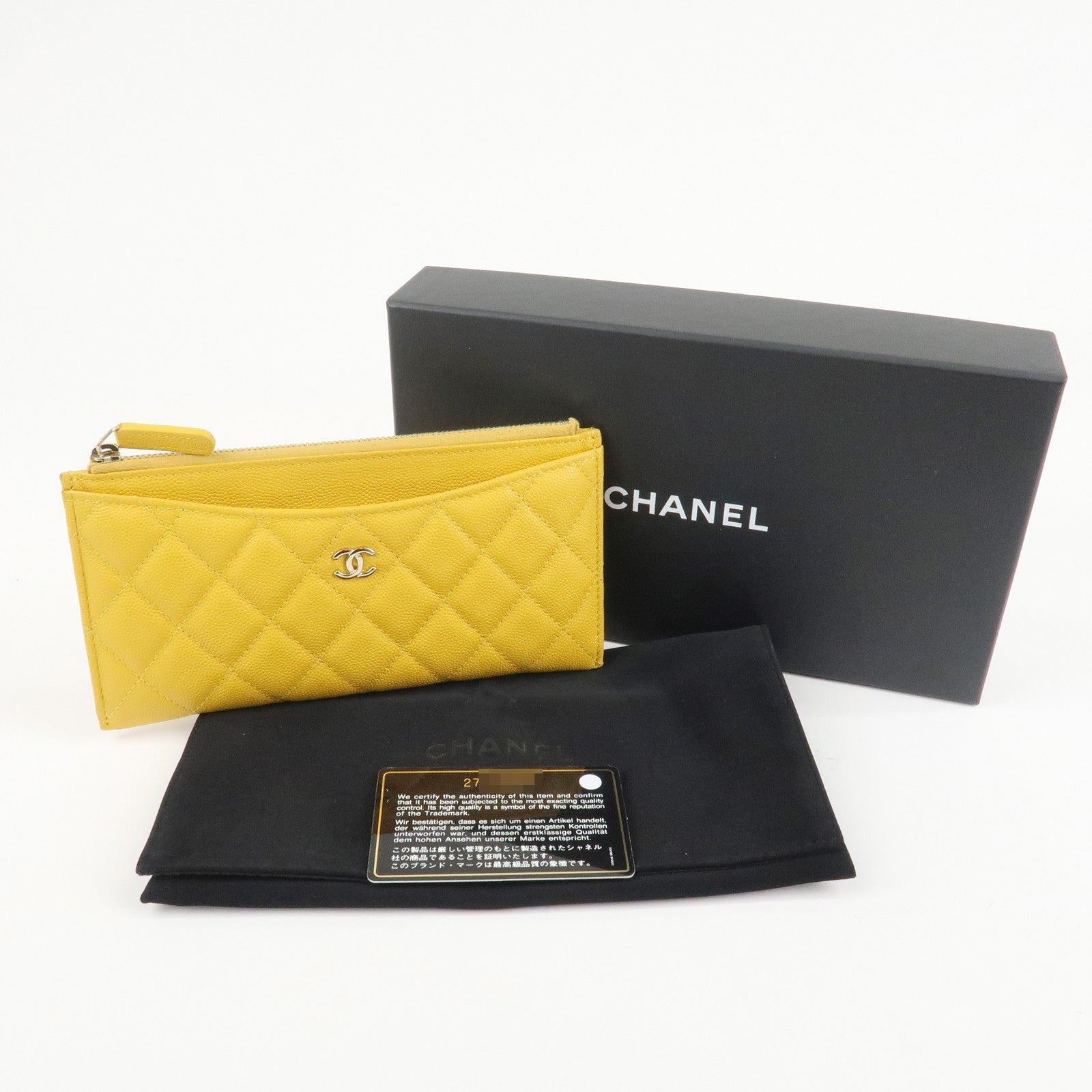 CHANEL Matelasse Caviar Skin Fragment Case Card Case Yellow