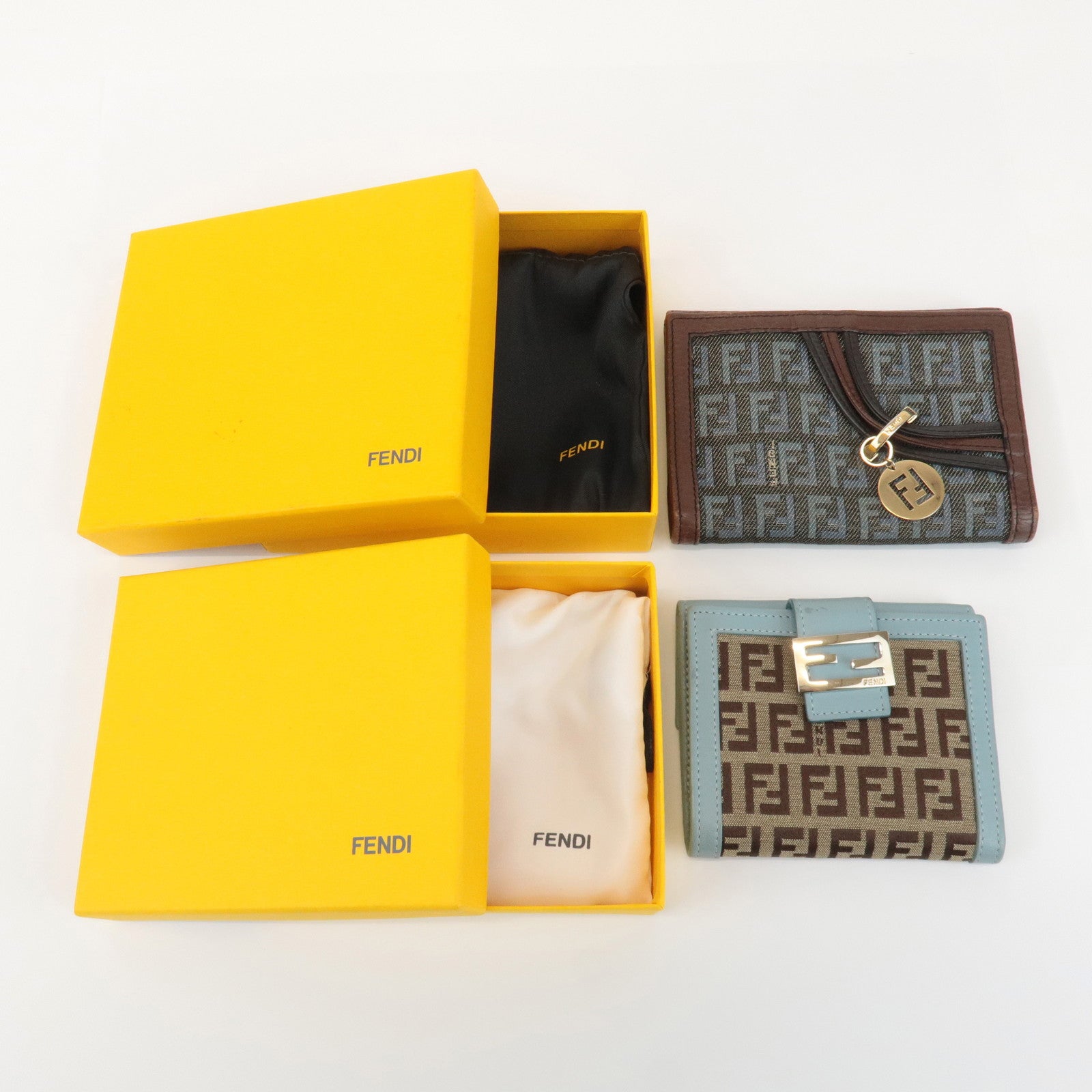 FENDI Zucchino Canvas Leather Set of 2 Wallet 8M0160 8M0188 Used