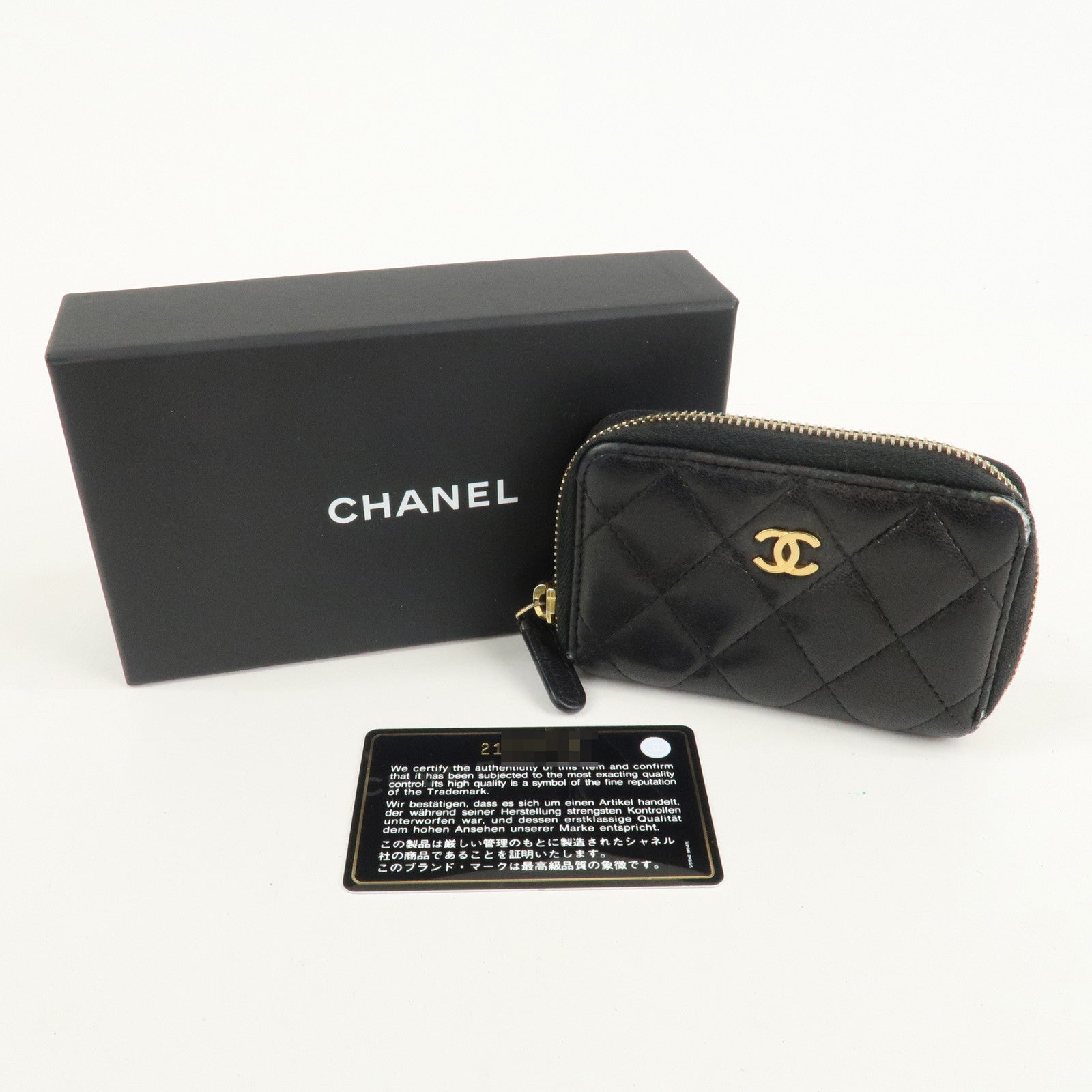 CHANEL Matelasse Lamb Skin Zip Around Coin Case Black A69271