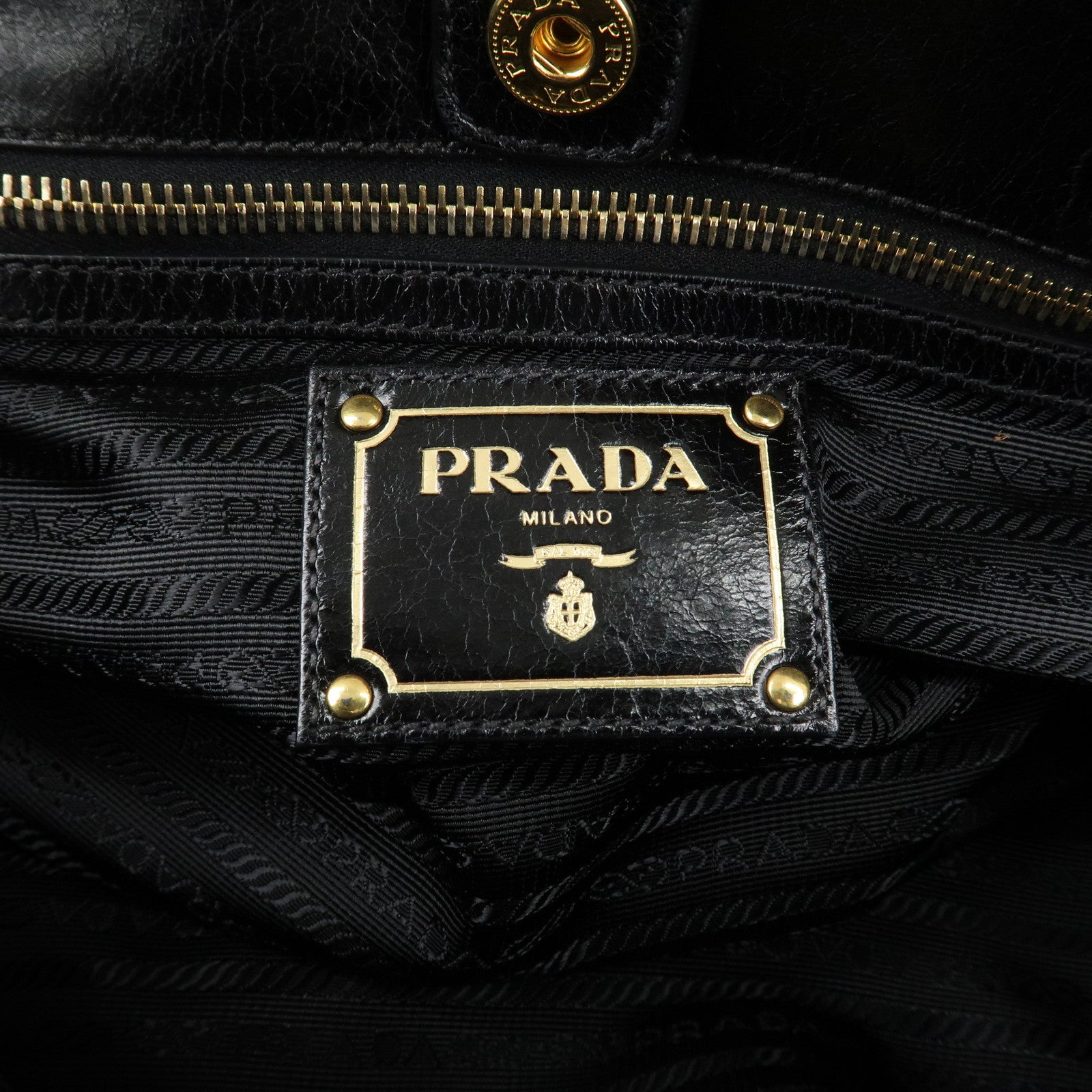 PRADA Logo Leather 2WAY Bag Shoulder Bag Hand Bag Black Nero