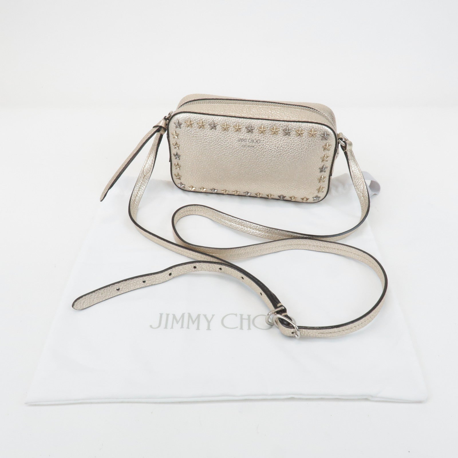 JIMMY CHOO Leather Studs Small Shoulder Bag Silver