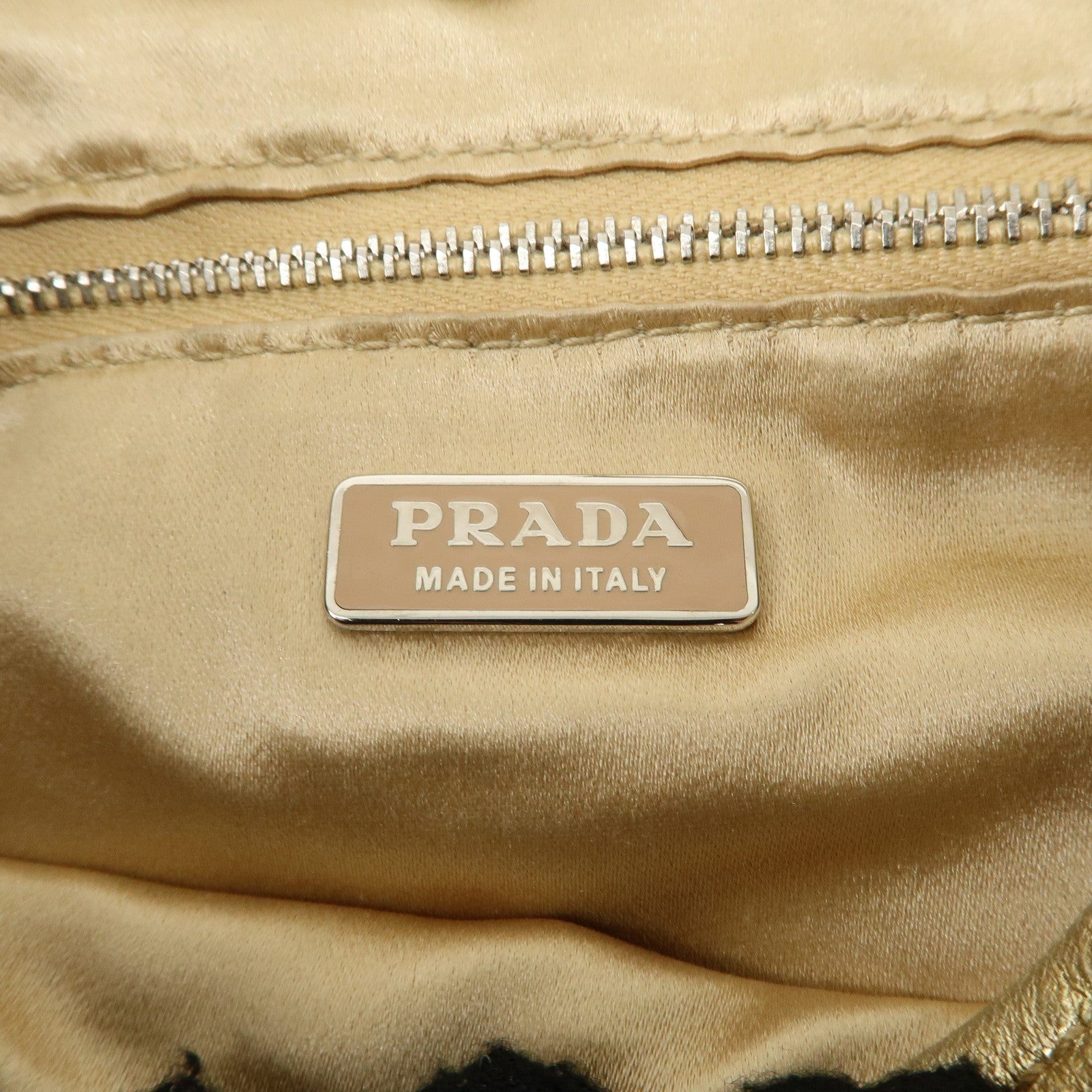 PRADA Leather Ribbon Hand Bag Shoulder Bag Gold Used