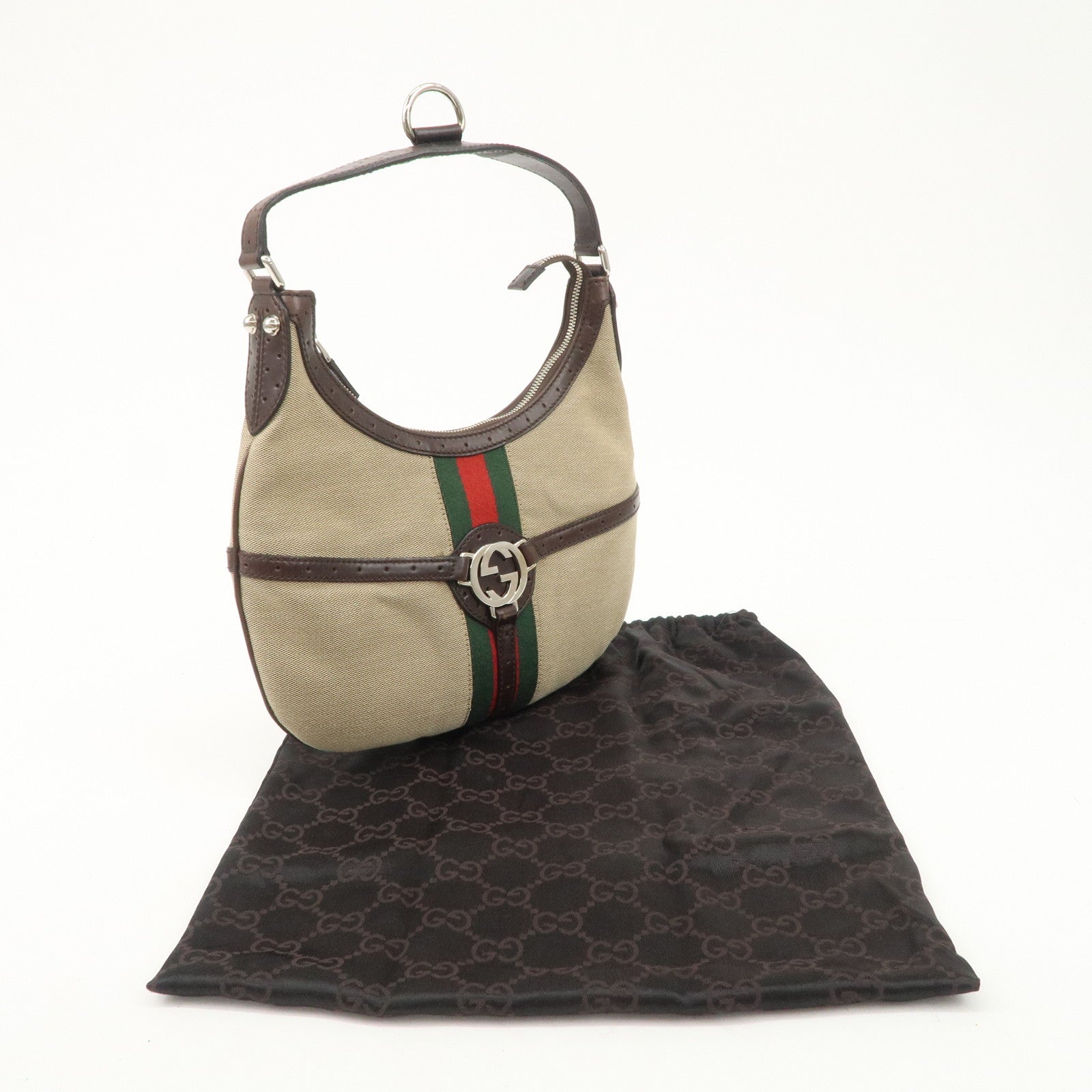 GUCCI Interlocking G Sherry Canvas Leather Shoulder Bag 114869 Used