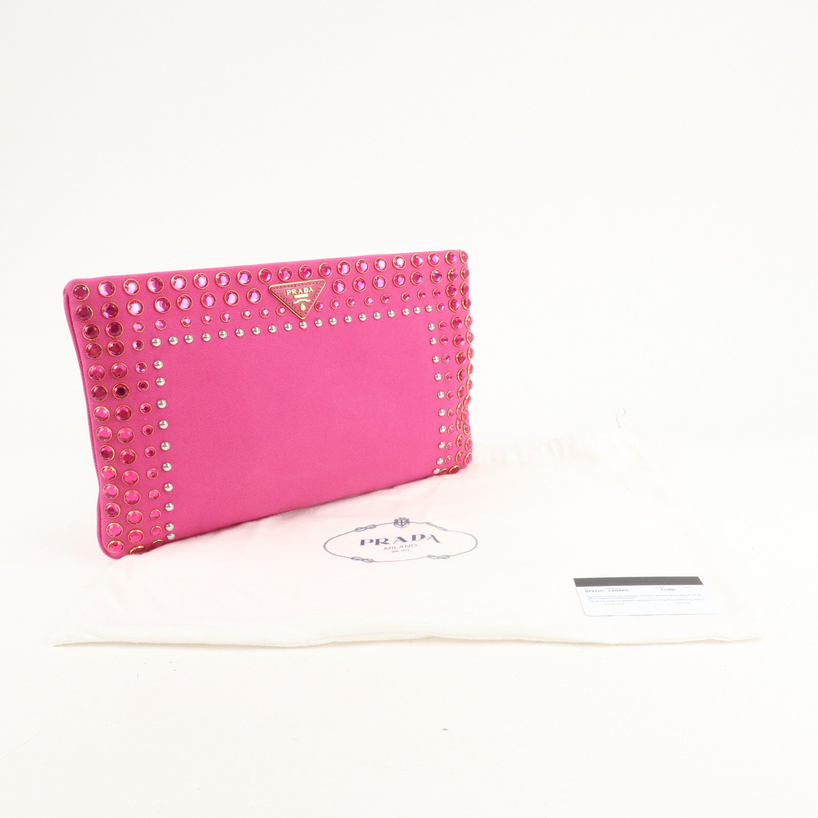 PRADA Canvas Bijoux Studded Clutch Bag Pink BP521O Used