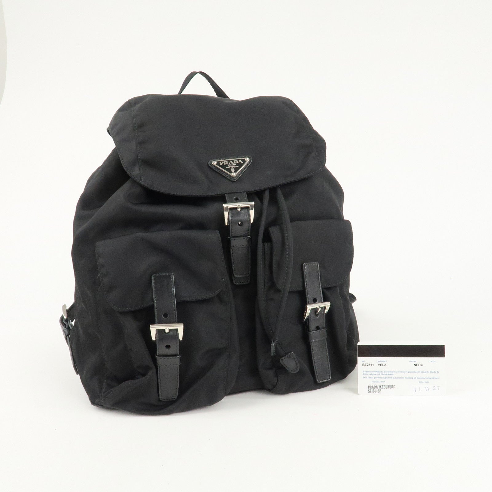 PRADA Logo Nylon Leather Back Pack Ruck Sack NERO Black BZ2811