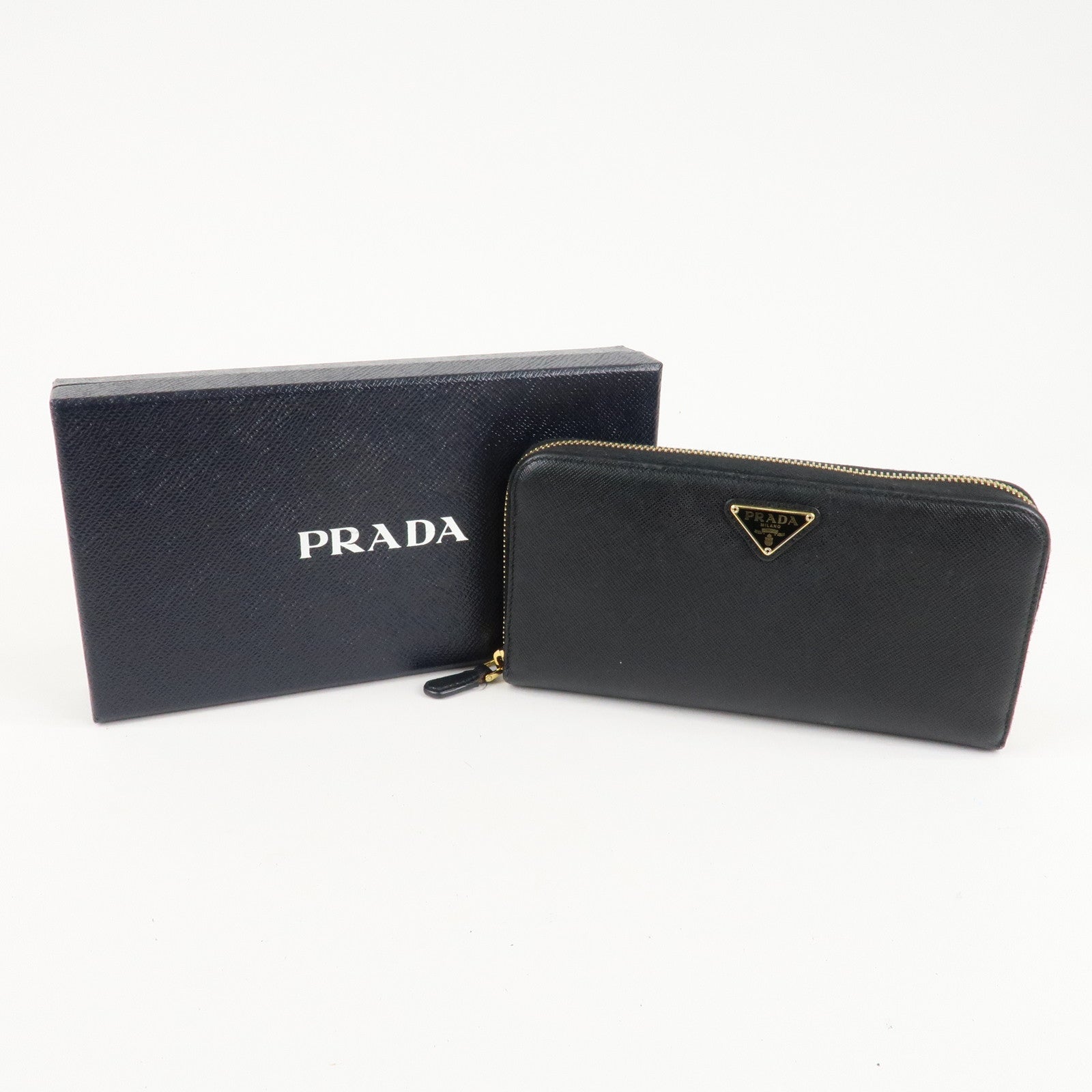 PRADA Saffiano Leather Round Zipper Long Wallet Black 1M0506