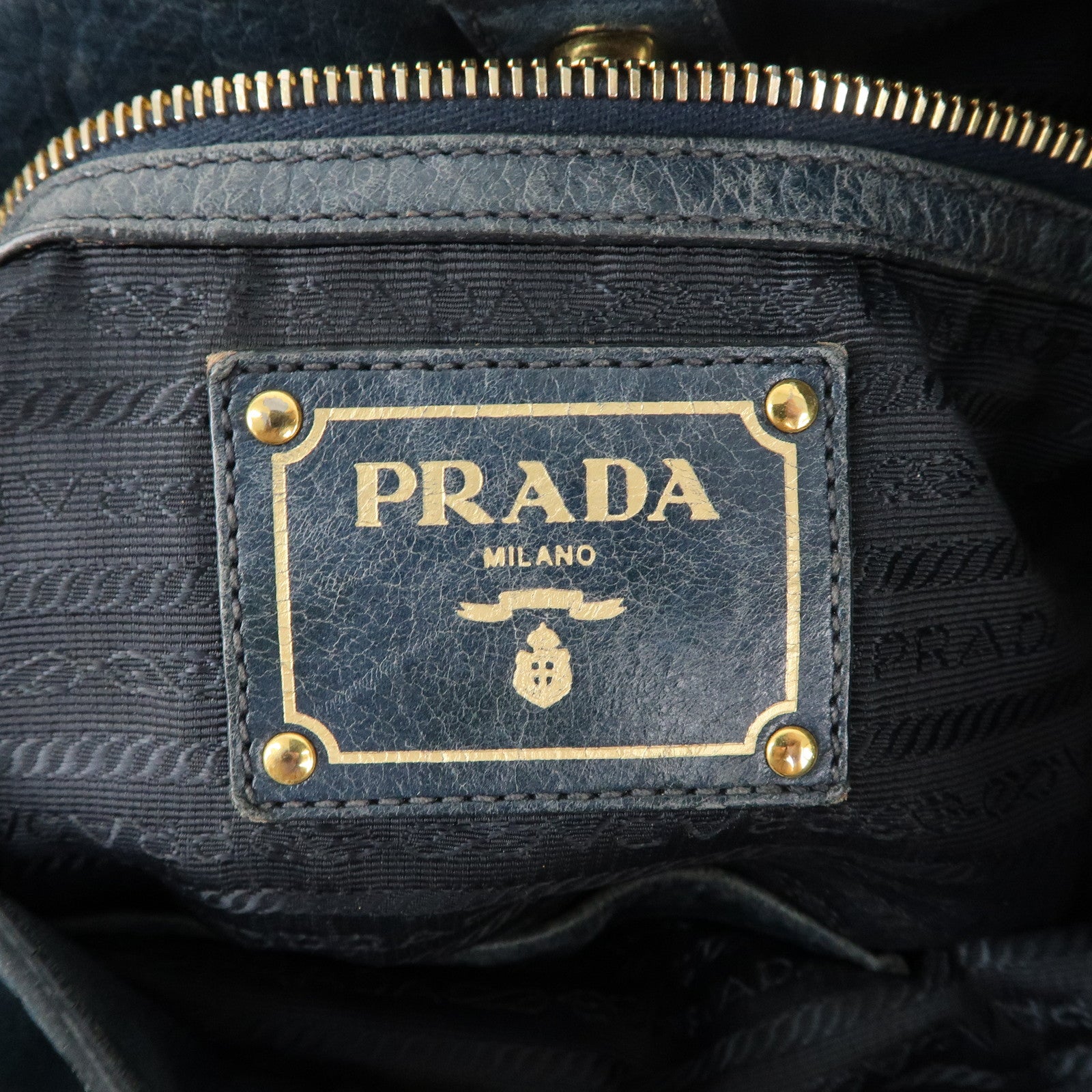 PRADA Logo Leather One Shoulder Bag Blue Gold Hardware BR4829