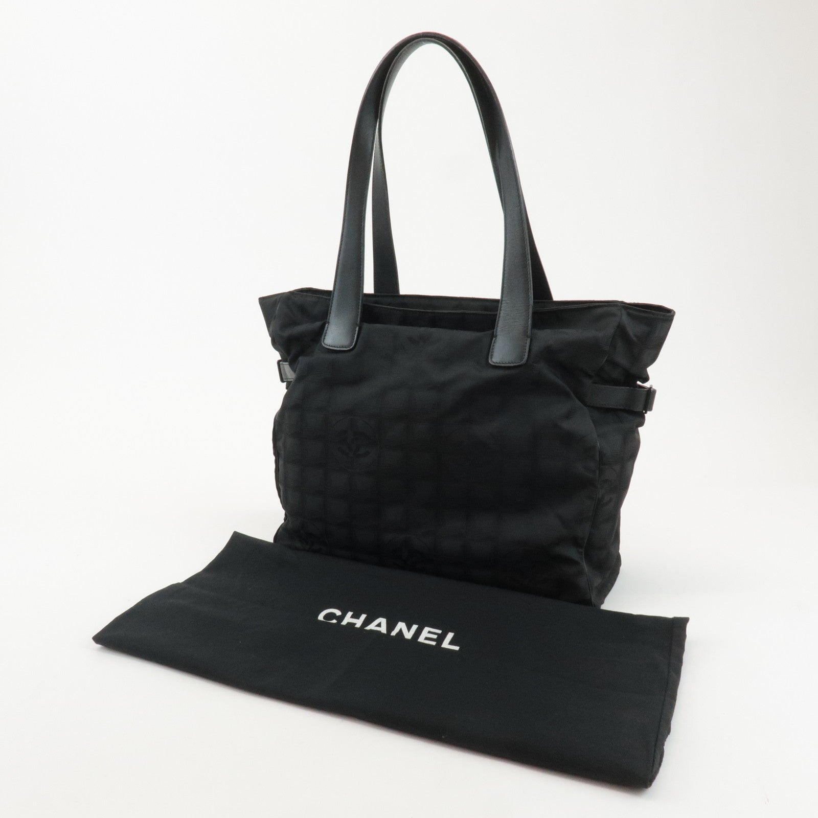 CHANEL New Travel Line Nylon Jacquard Leather Tote Bag GM A15825