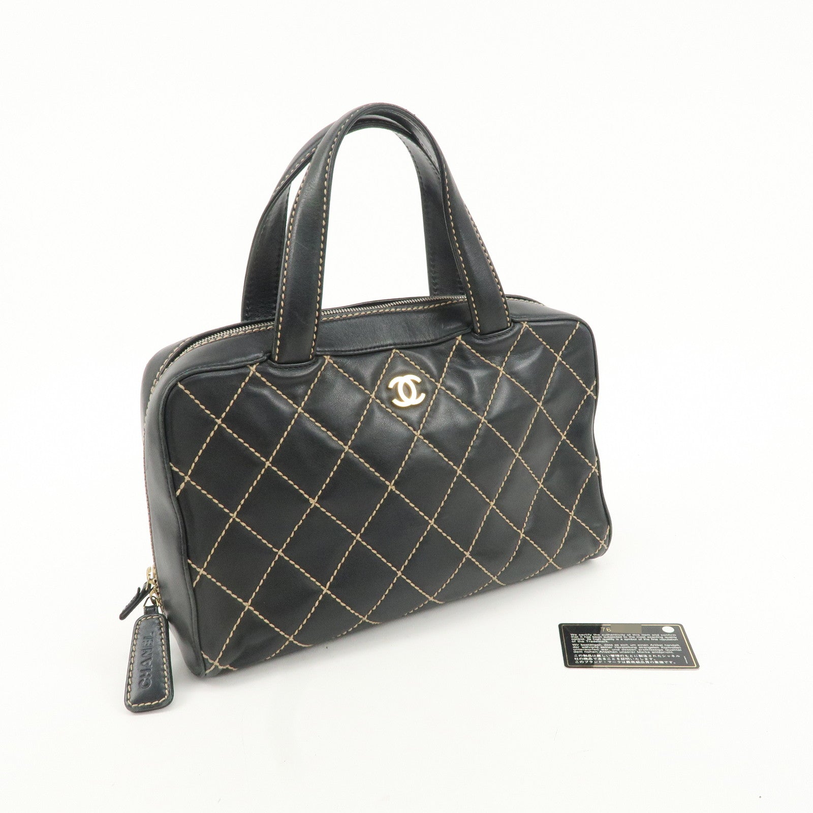 CHANEL Wild Stitch Lamb Skin COCO Mark Hand Bag Black A14692