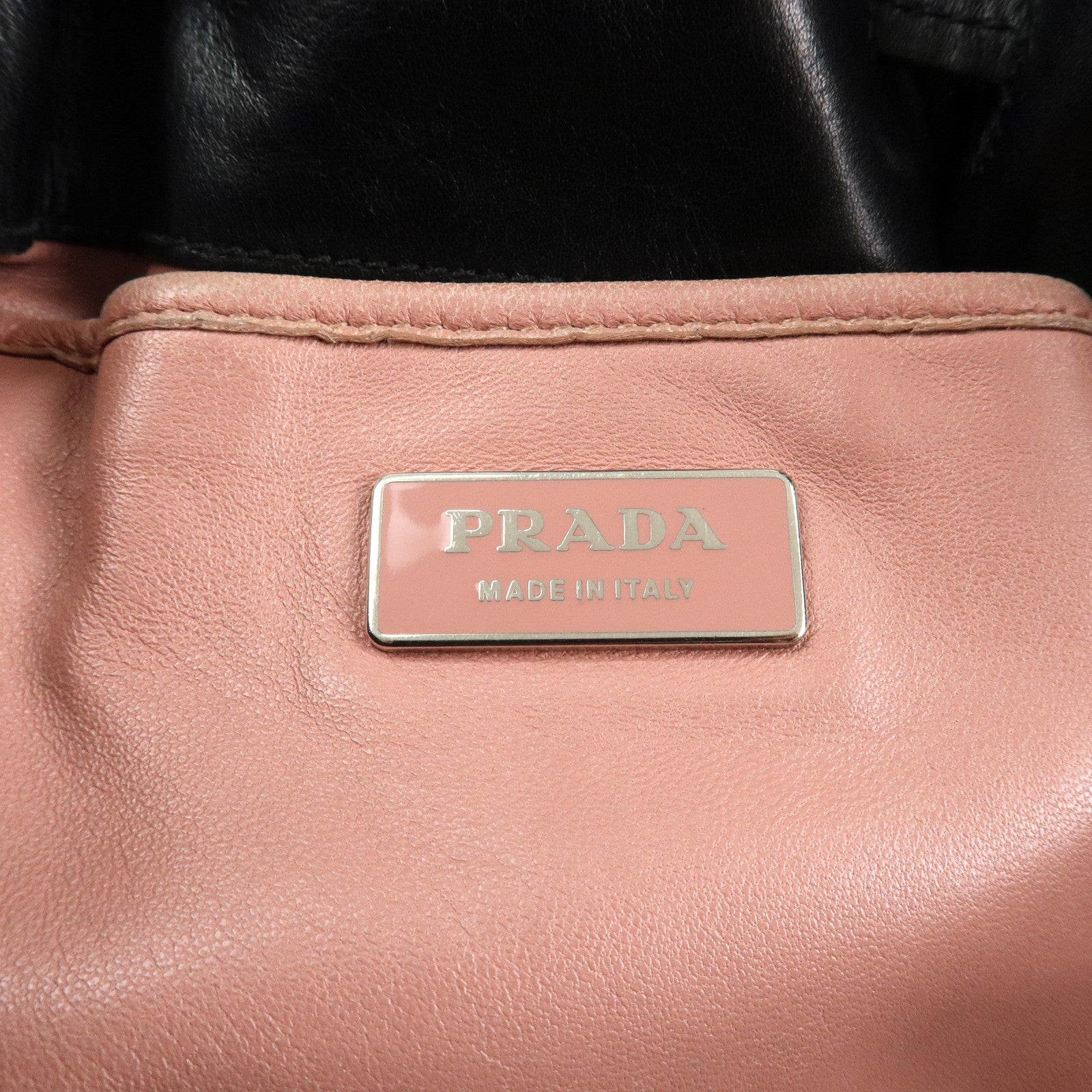 PRADA Triangle Logo Leather Tote Bag Black Used