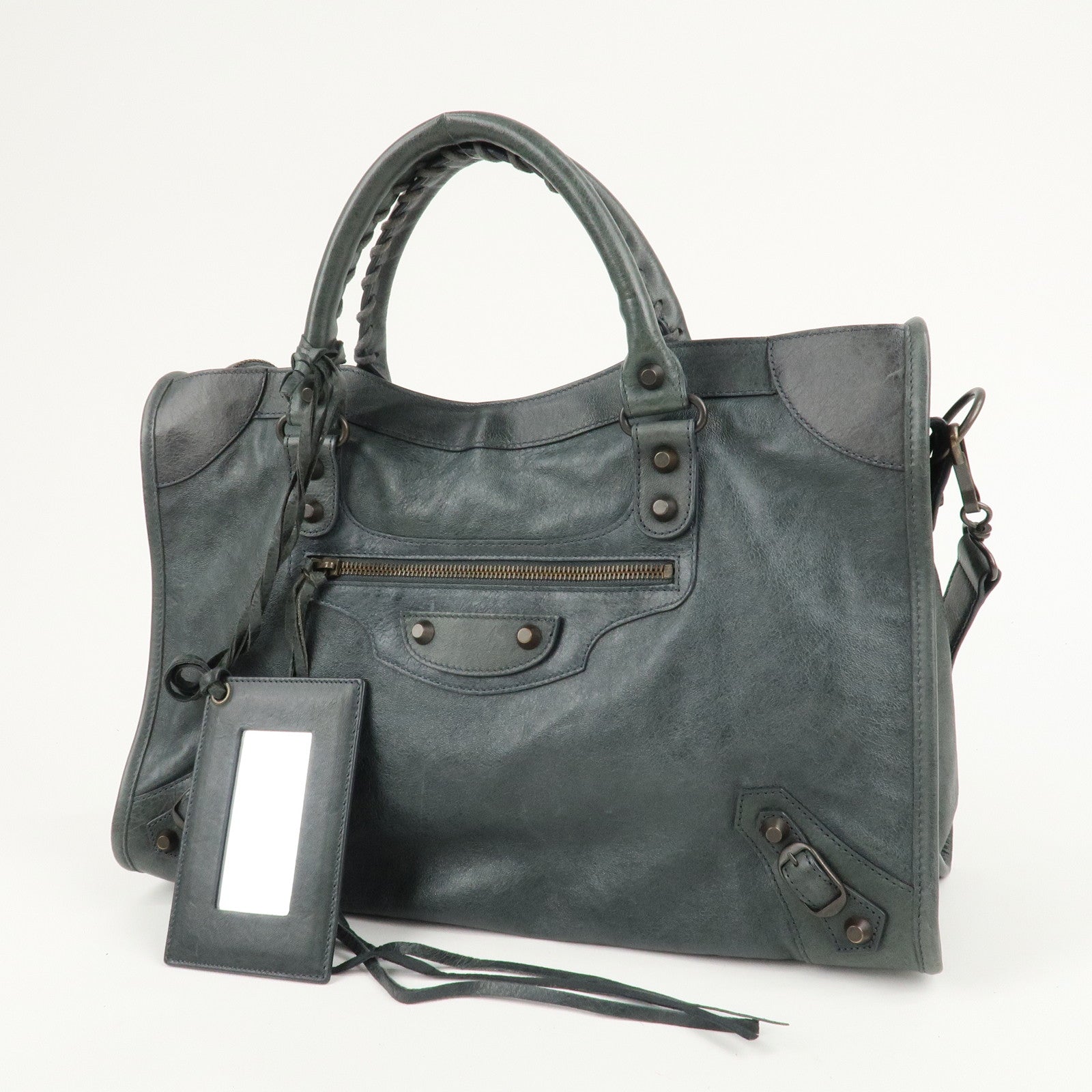 BALENCIAGA The City Leather 2Way Shoulder Bag Gray 115748