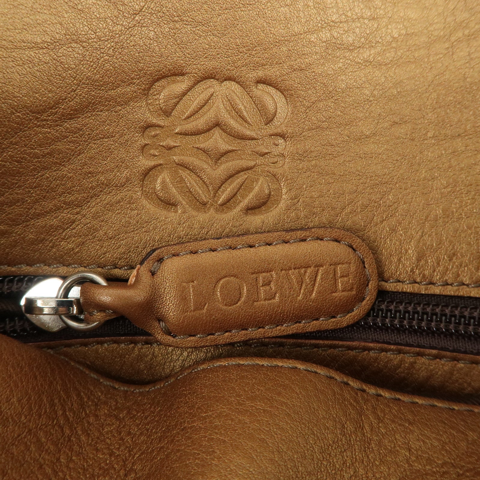 LOEWE Fiesta Leather Shoulder Bag Hand Bag Gold Used