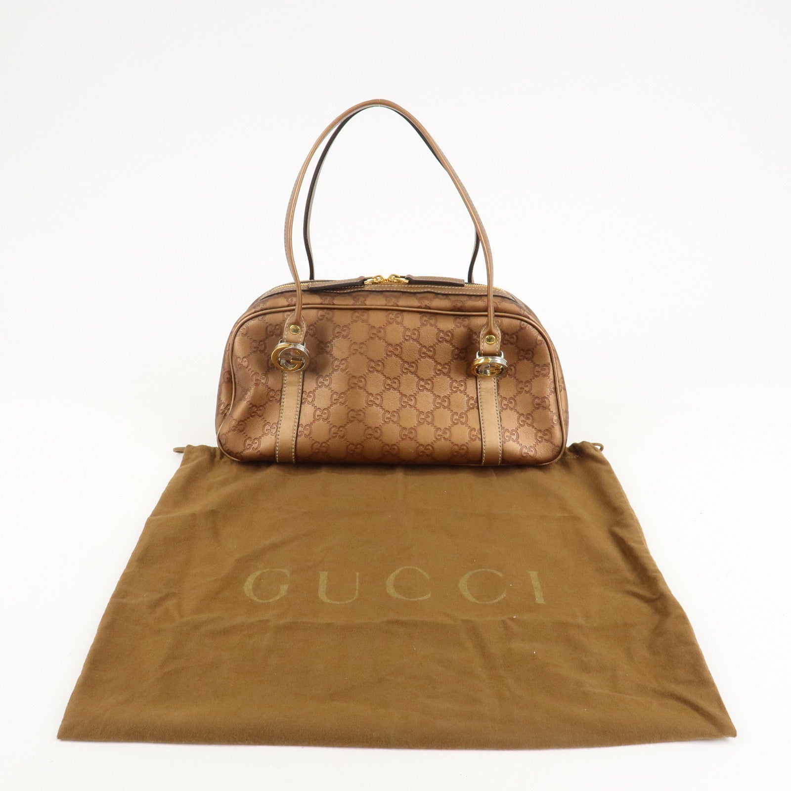 GUCCI Guccissima GG Twins Leather Mini Boston Bag Brown 232958 F/S Used