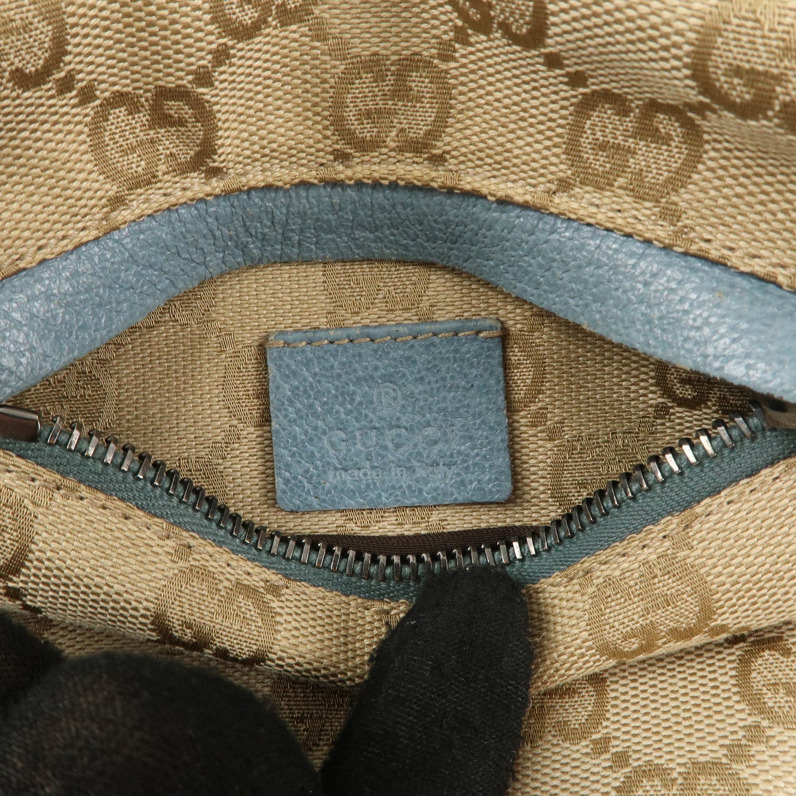 GUCCI Sherry GG Canvas Leather Waist Bag Beige Blue 28566