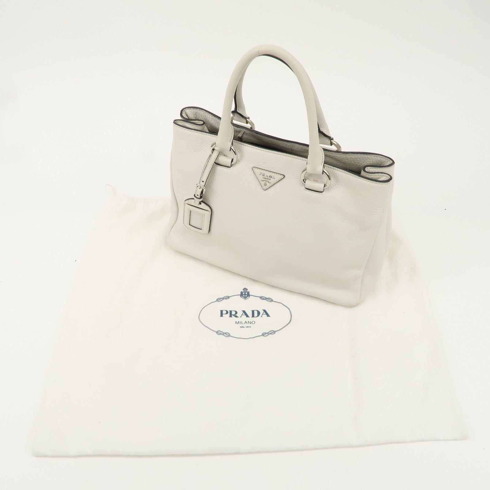 PRADA Leather Hand Bag White BN2579