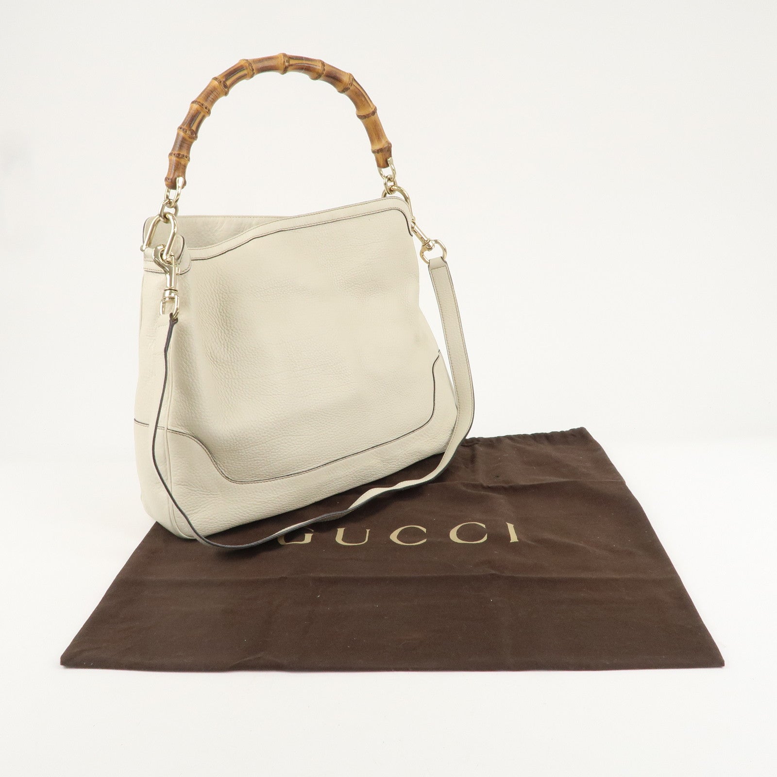 GUCCI Bamboo GG Canvas  Leather Diana 2WAY Bag Ivory 282315