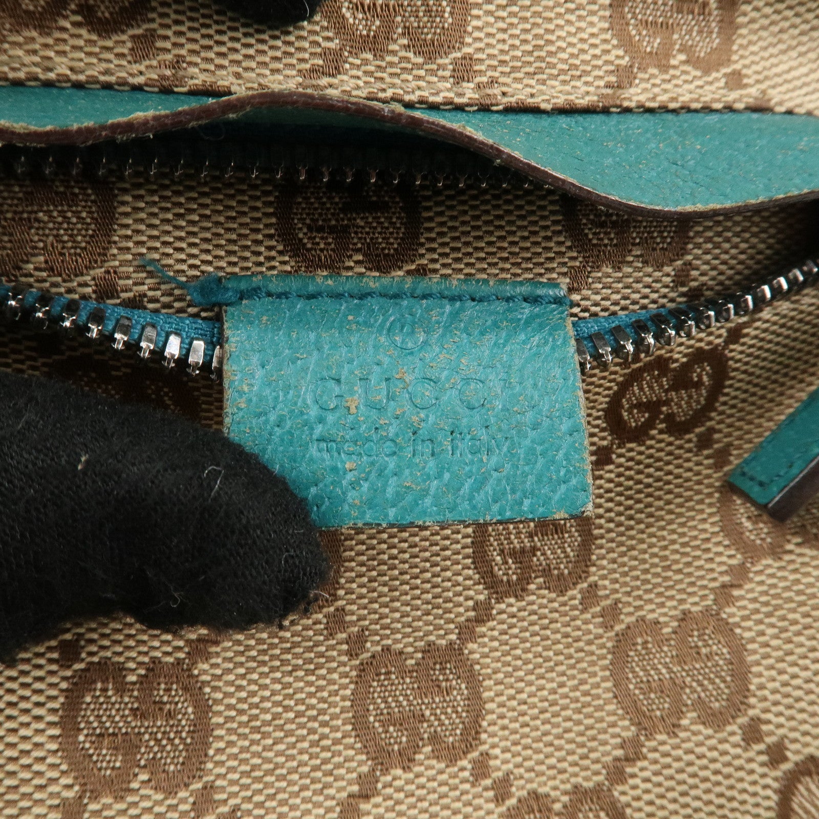 GUCCI GG Canvas Leather Waist Bag Crossbody Bag Turquoise 28566