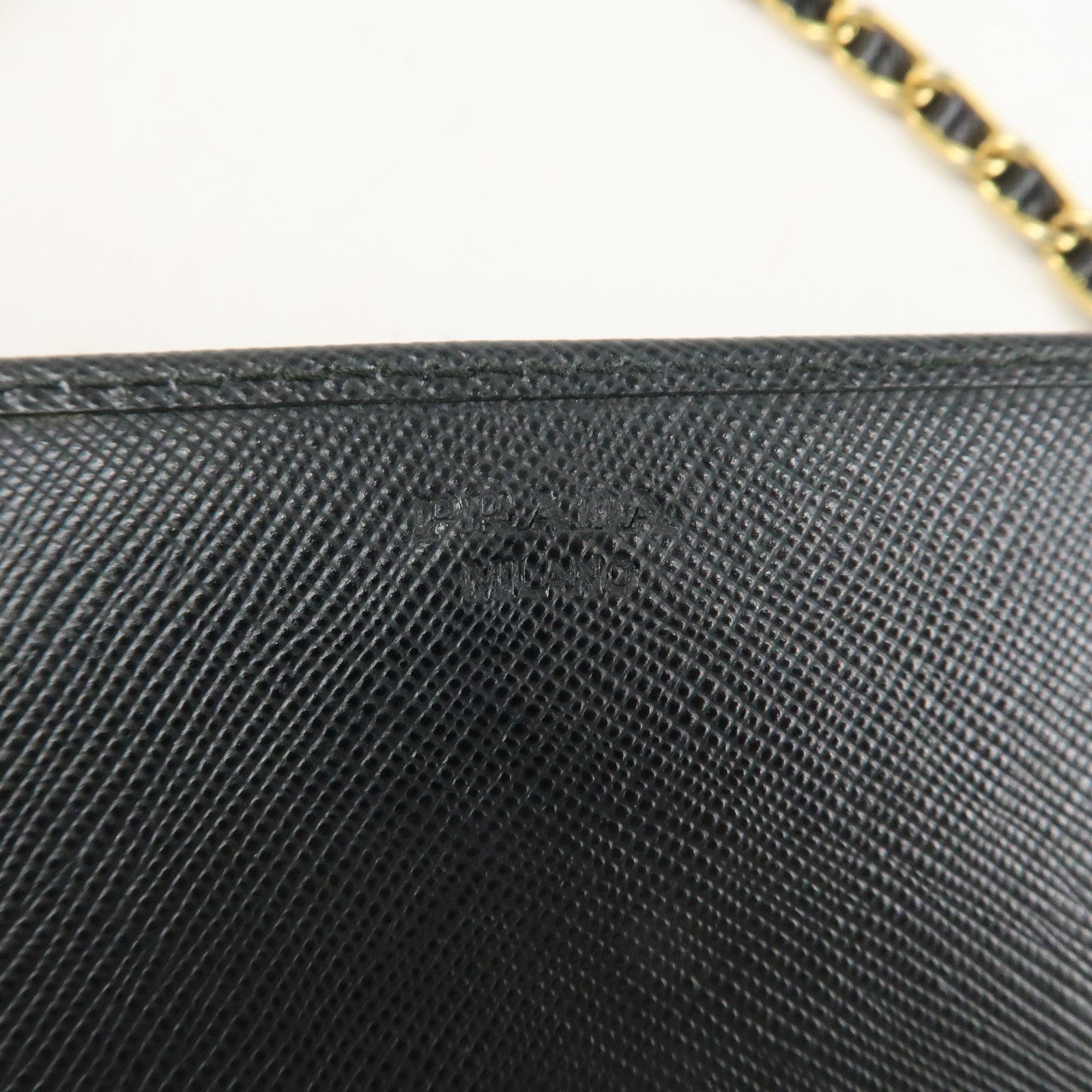 PRADA Saffiano Leather Chain Wallet Purse Black 1MT290