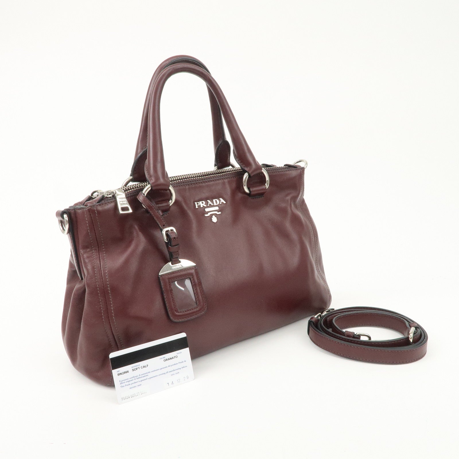 PRADA Leather 2Way Bag Hand Bag Shoulder Bag Bordeaux BN2866