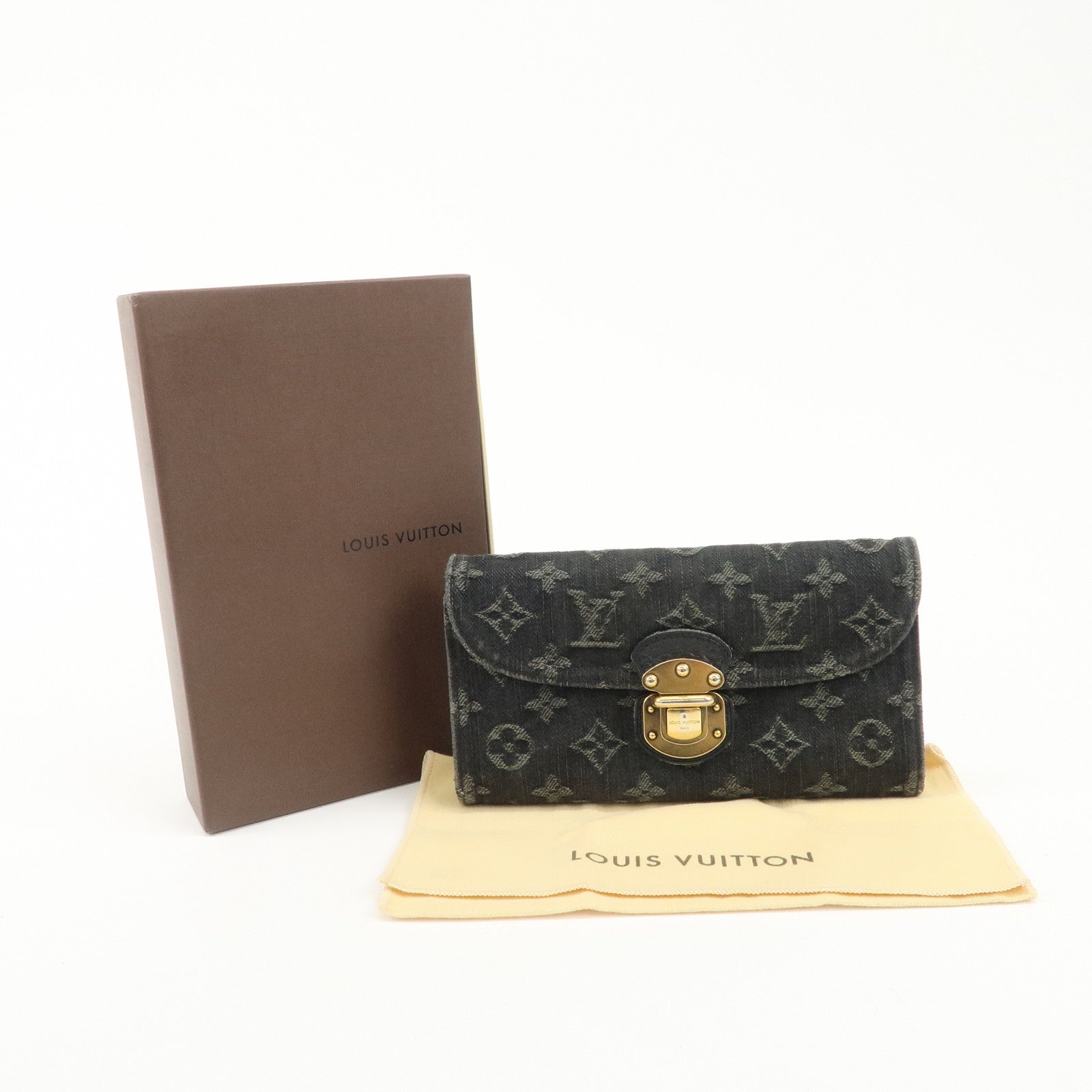 Louis Vuitton Monogram Denim Portefeuille Amelia Noir M95512 Used