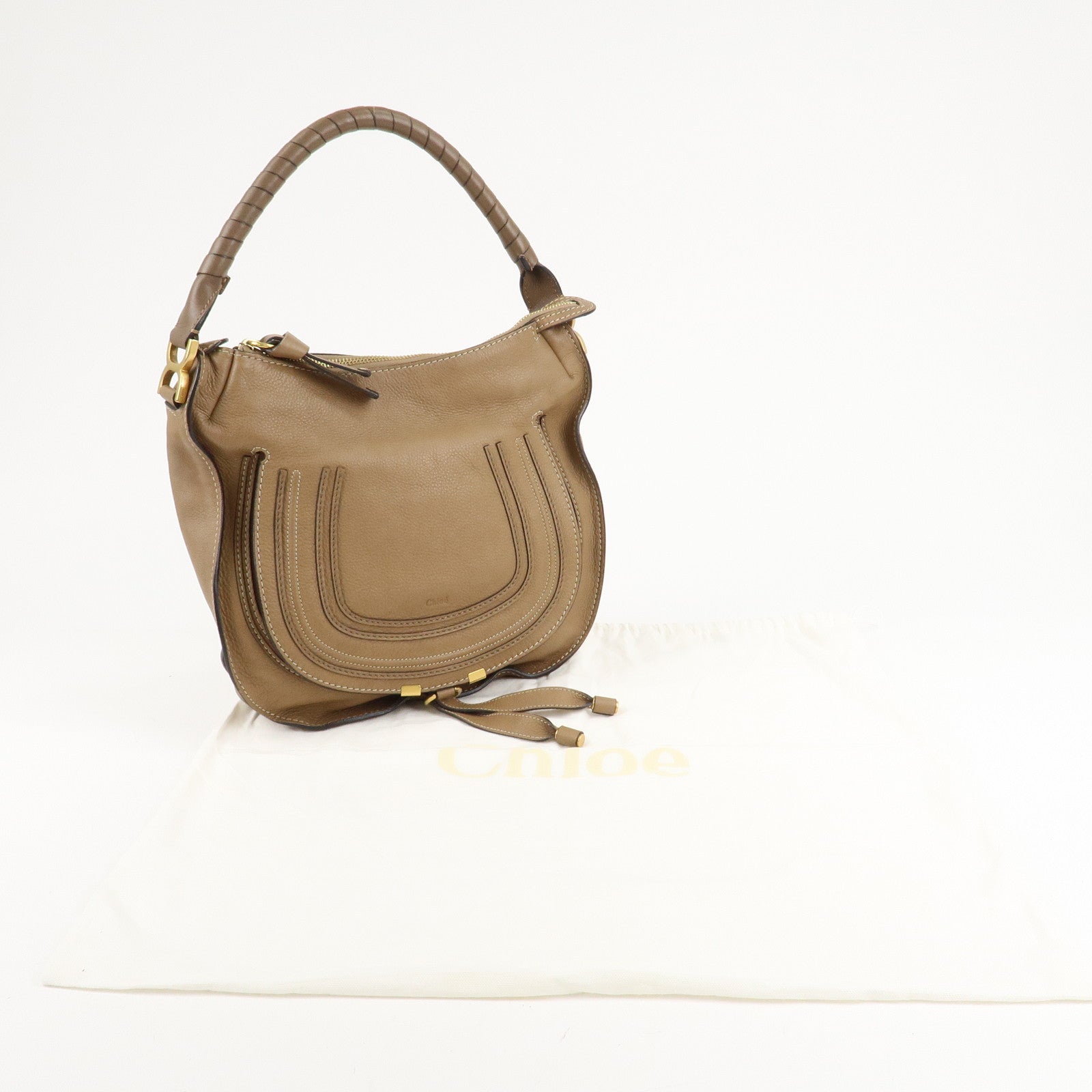 Chloe Marcie Leather Shoulder Bag Hand Bag Beige