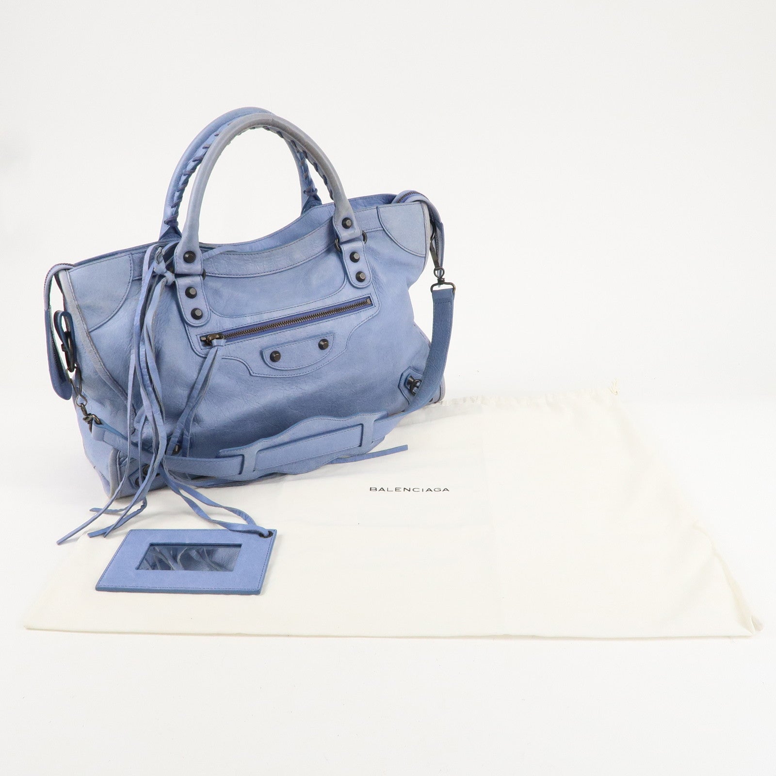 BALENCIAGA The City Leather 2Way Bag Hand Bag Blue 115748