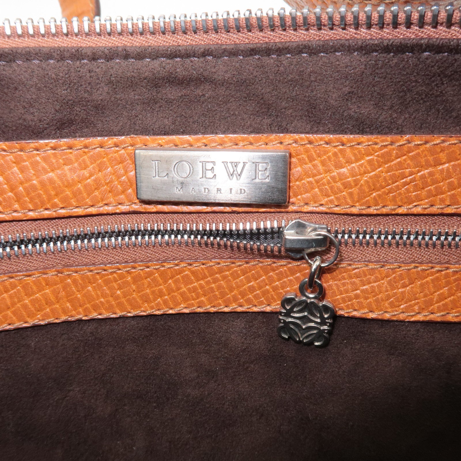 LOEWE Logo Leather Shoulder Bag Brown Used