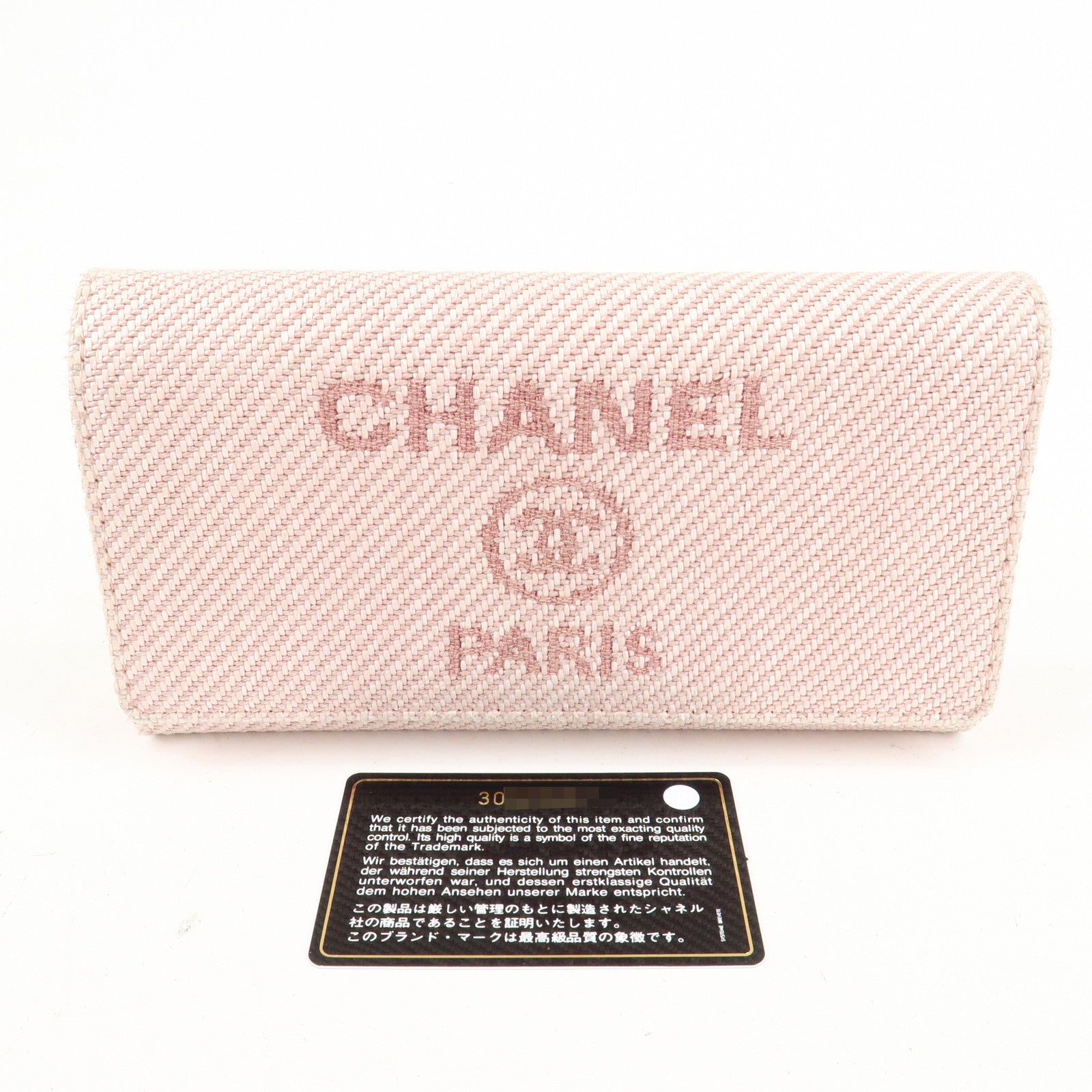 CHANEL Deauville Canvas Bi-fold Long Wallet Pink A80056